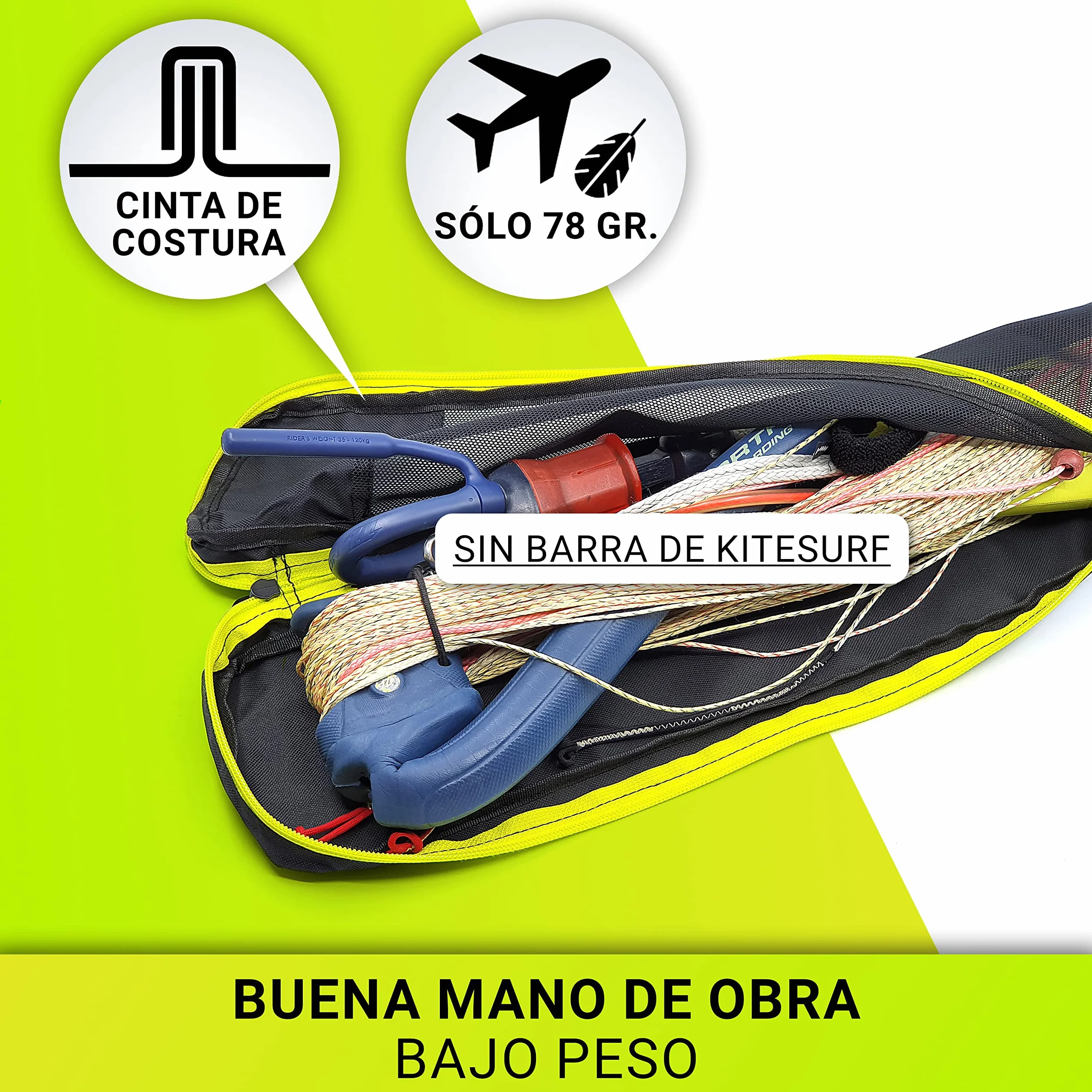 Bolsa Protectora Kite Control Bar Cremallera Doble Cara Inserto Malla Transpirable Asa Transporte Correa Colgar