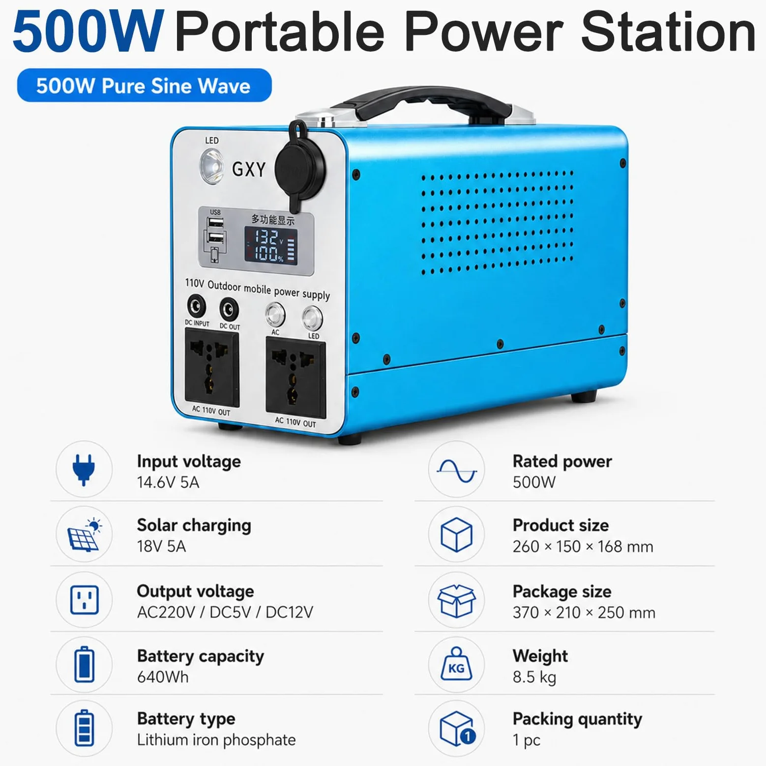Estación de energía de Onda sinusoidal Pura de 300 W/500 W 500w | 2000 ciclos de vida, dos tomas de corriente alterna, salida para cochera de 12 V, para acampar y trabajar en el campo.