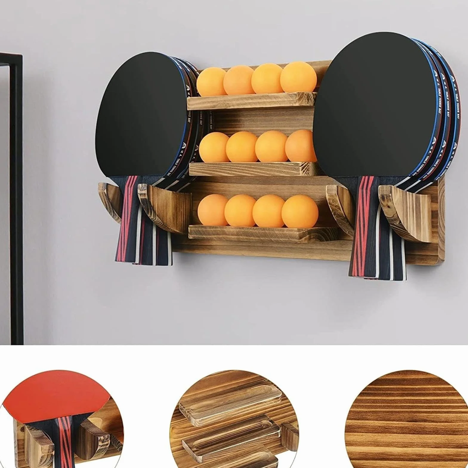Soporte de Exhibición para Raquetas de Tenis de Mesa para 6 Raquetas y 12 Pelotas