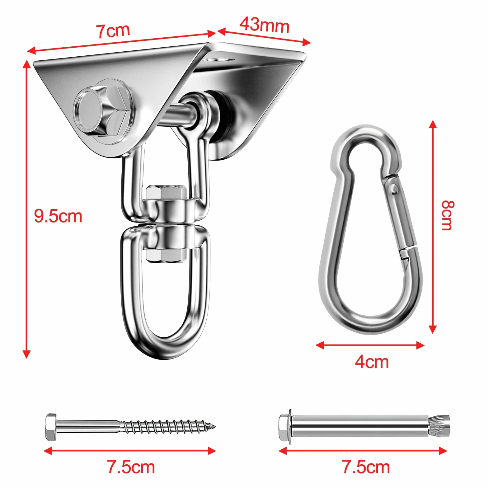 Relota Pesada Gancho de Techo Acero Inoxidable 450 kg Capacidad de Carga 360 ​​° Rotación, Anclaje Pared con fijación de Tornillo para Silla Colgante, Columpio, Yoga, Saco de Boxeo, Hamaca