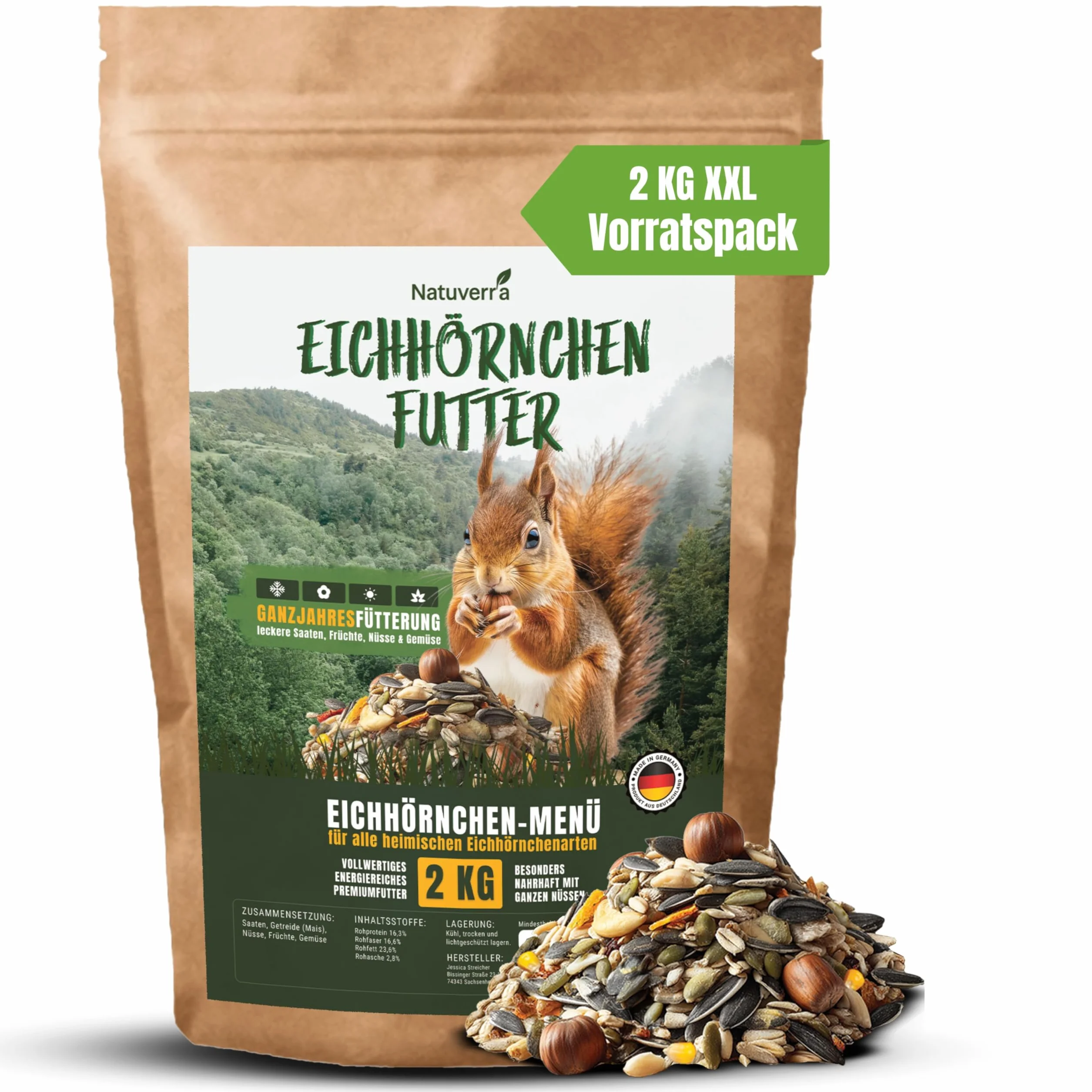 Menú de ardilla de 2 kg, mezcla premium de semillas, cereales, frutos secos, frutas y verduras, rica en proteínas y energía, alimento para todo el año para ardillas y ardillas, resellable