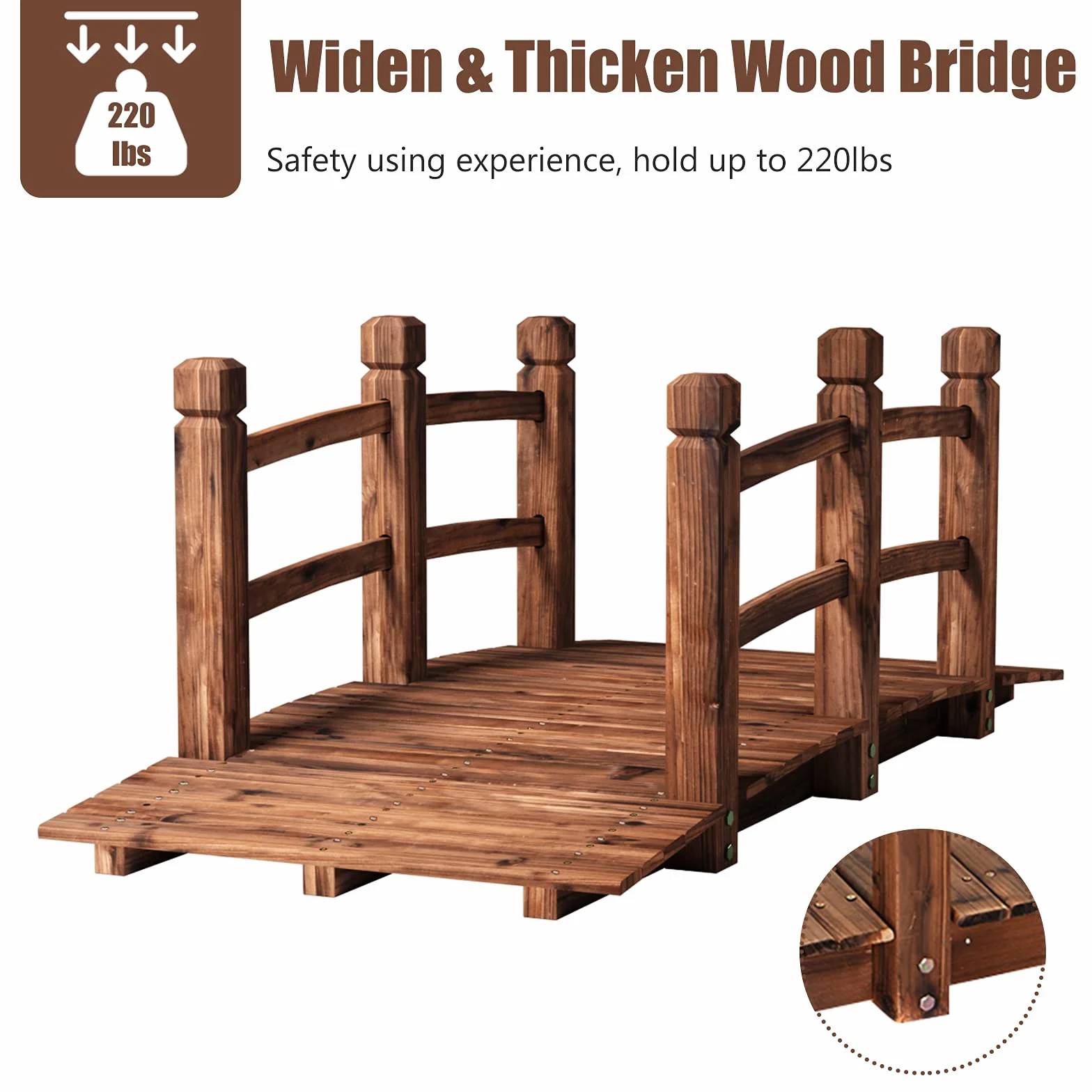GIANTEX - Puente de jardín de madera carbonizada para estanque, decoración exterior, 150 x 67 x 55 cm, carga máxima 100 kg (marrón)
