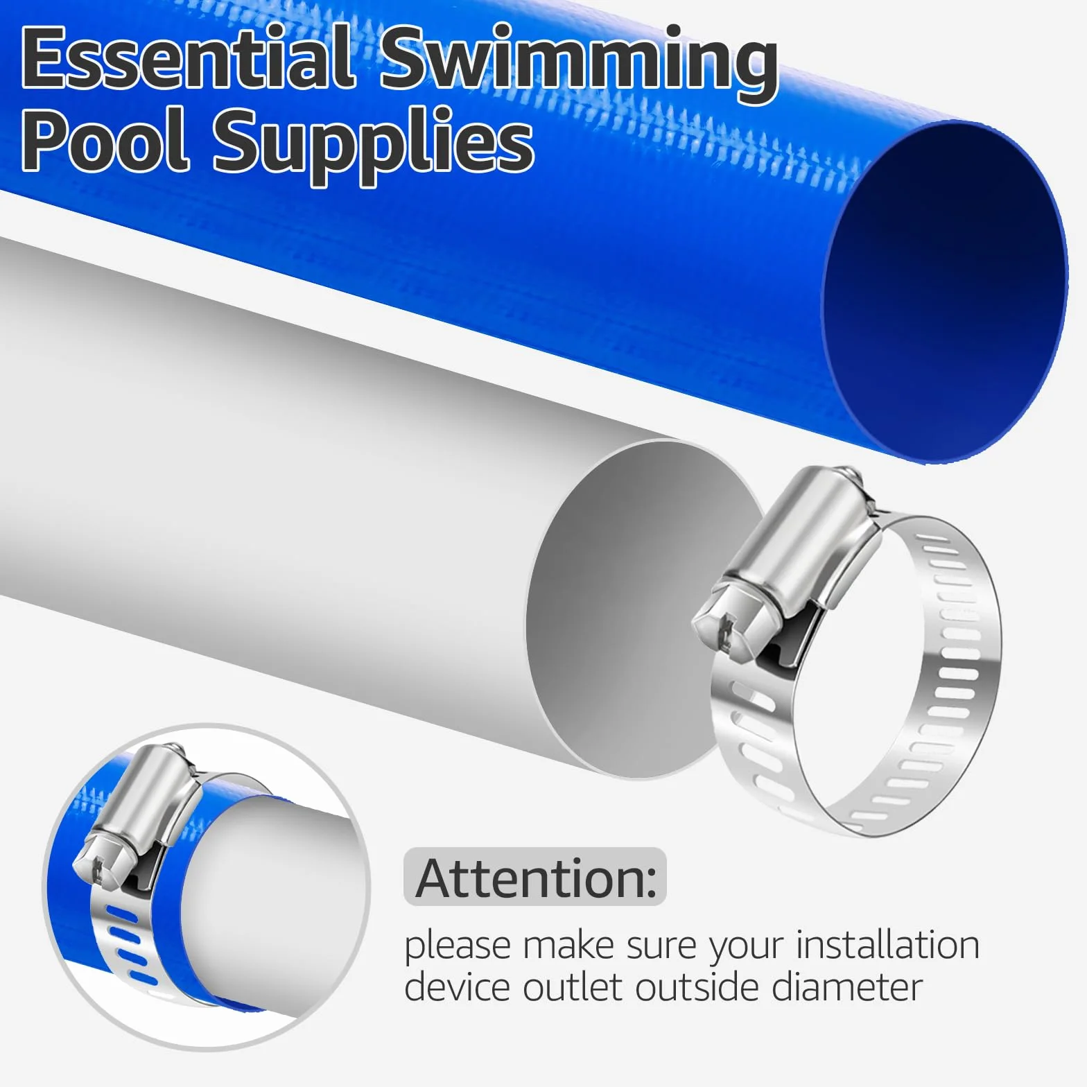 Manguera de retrolavado de piscina de 1.5 pulgadas x 100 pies, manguera de descarga de PVC resistente, manguera de descarga plana con 2 abrazaderas, mangueras de drenaje de piscina para piscinas