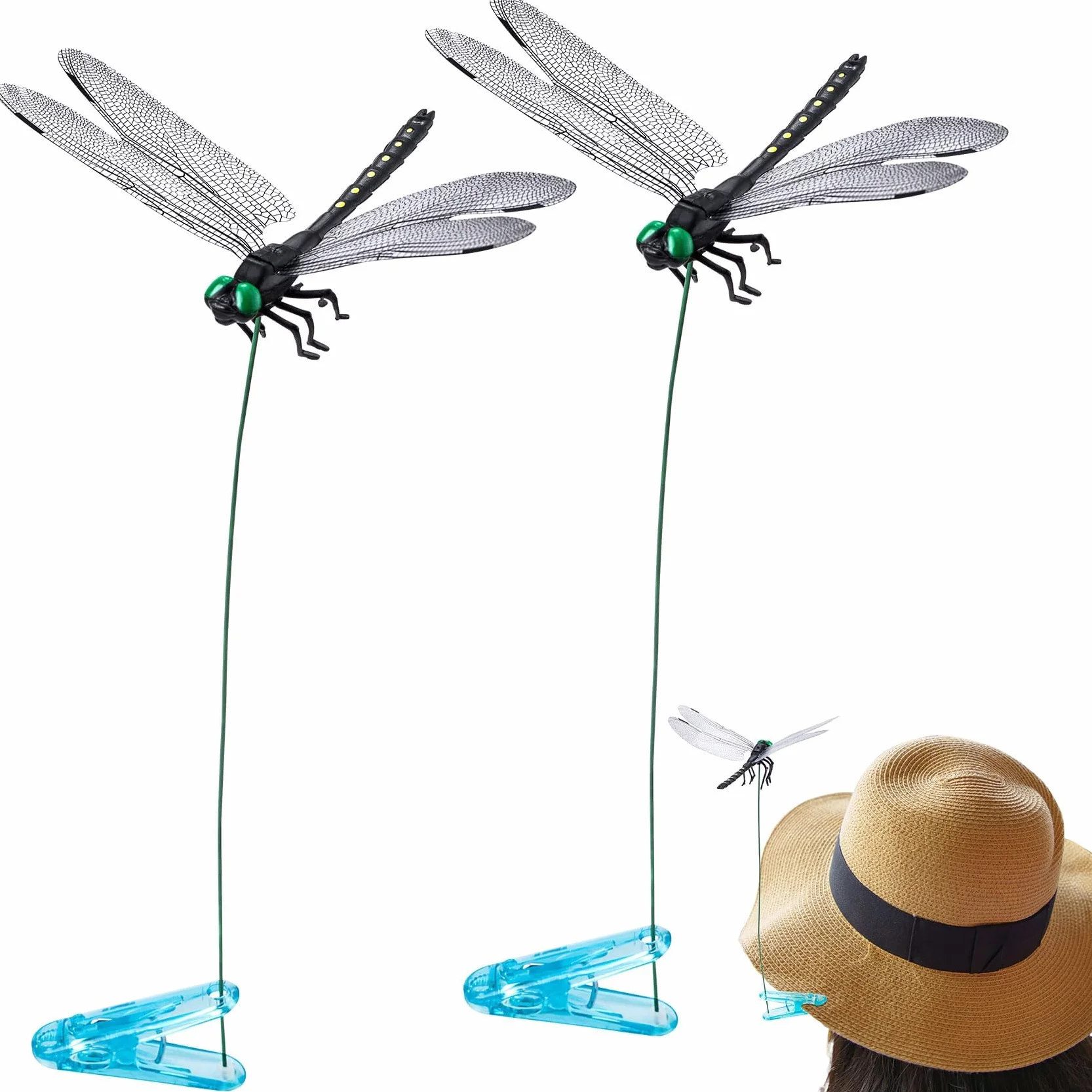 2 Clips de Libélula para Jardín, Libélulas Decorativa 3D, Estacas de Libélula Decoración de Patio, Clips Decorativos para Plantas y Macetas, para Deco Exterior y Hogar