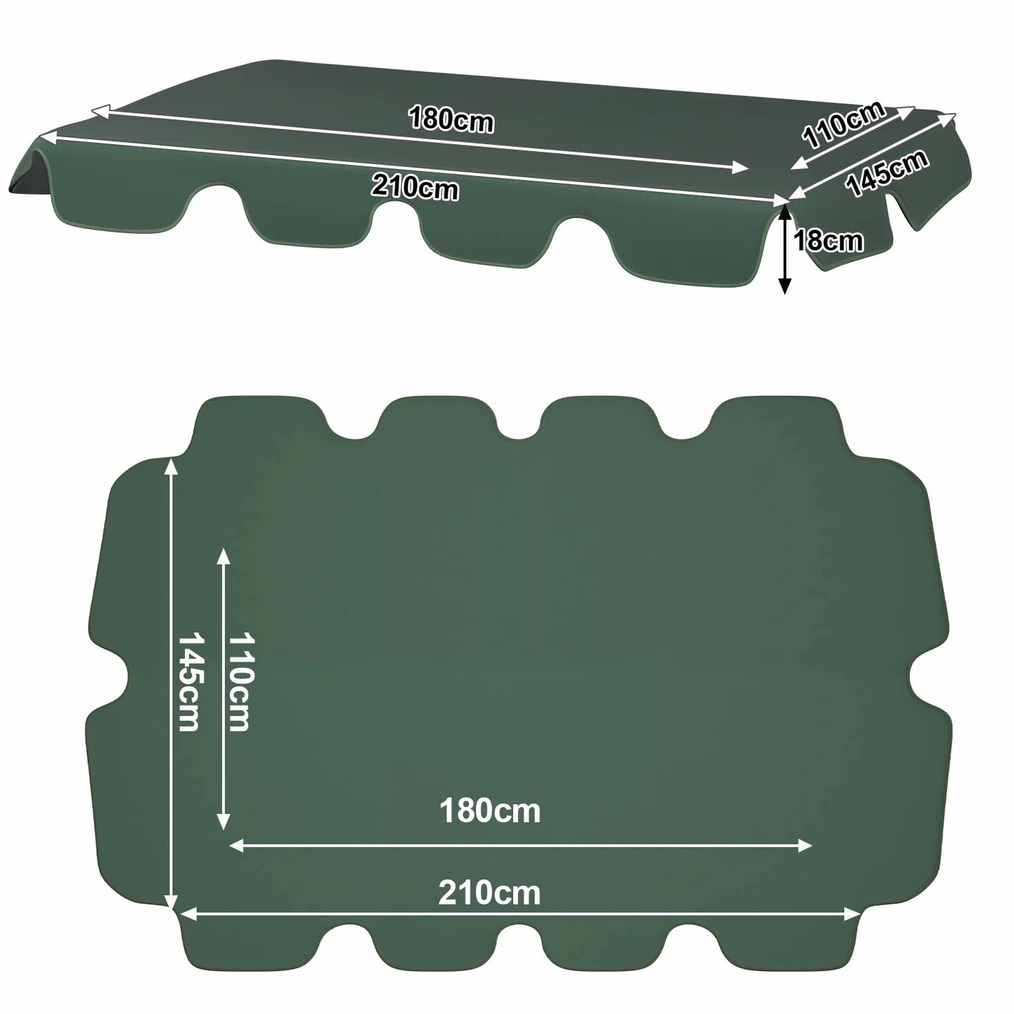 Gimisgu Techo de repuesto para columpios de Hollywood, techo de repuesto universal, 210 x 145 cm, toldo para 3 plazas, resistente al agua y protección UV para columpio de jardín, color verde