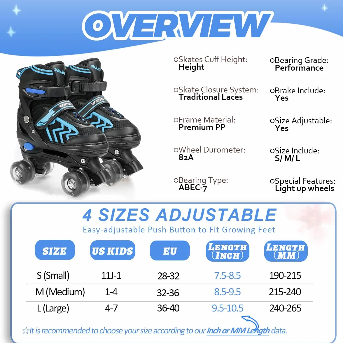 Patines Roller Quad Ajustables con Ruedas Luminosas para Niños Principiantes
