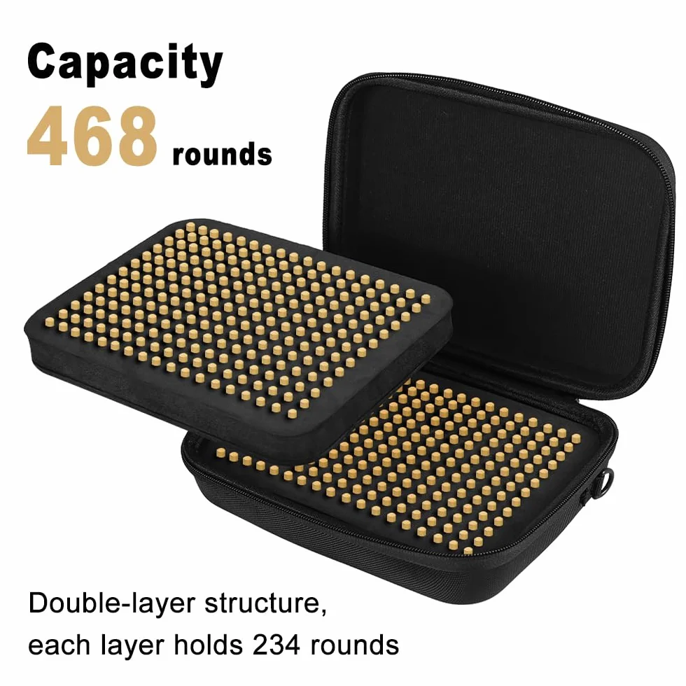 Caja de municiones de doble capa para 468 cartuchos 22LR con tapa abatible