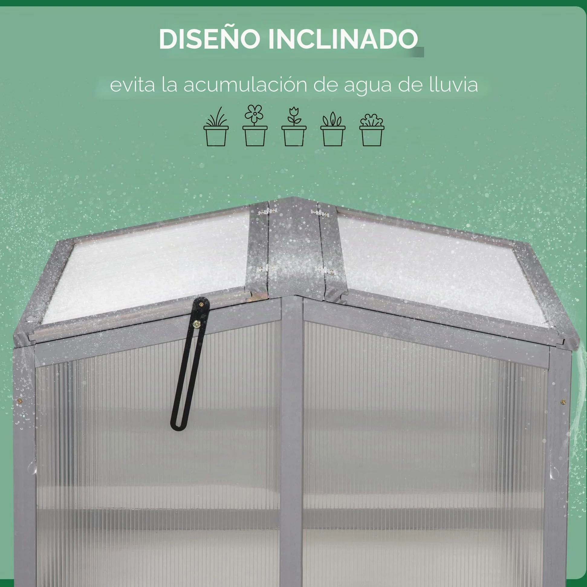 Outsunny Invernadero frío con Cubierta 90x80x58cm Gris Claro | Invernadero, marco frío, cama de plantas, de madera y policarbonato, resistente a la intemperie