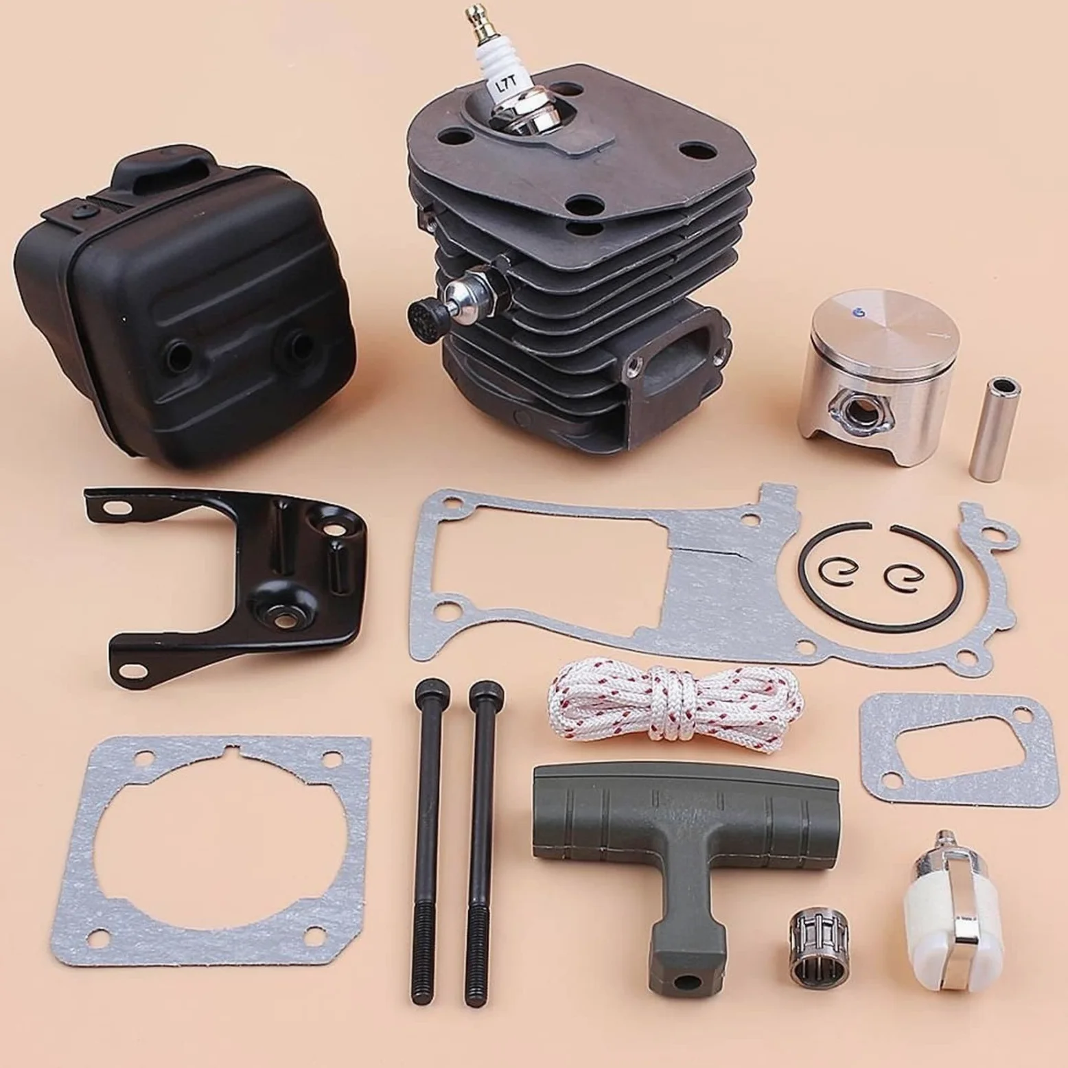 IWBR Silenciador de pistón de Cilindro de 44mm, Junta de Escape, Piezas de Motor de válvula aptas for Husqvarna 346 XP 350 351 353, Motosierra Nikasil chapada