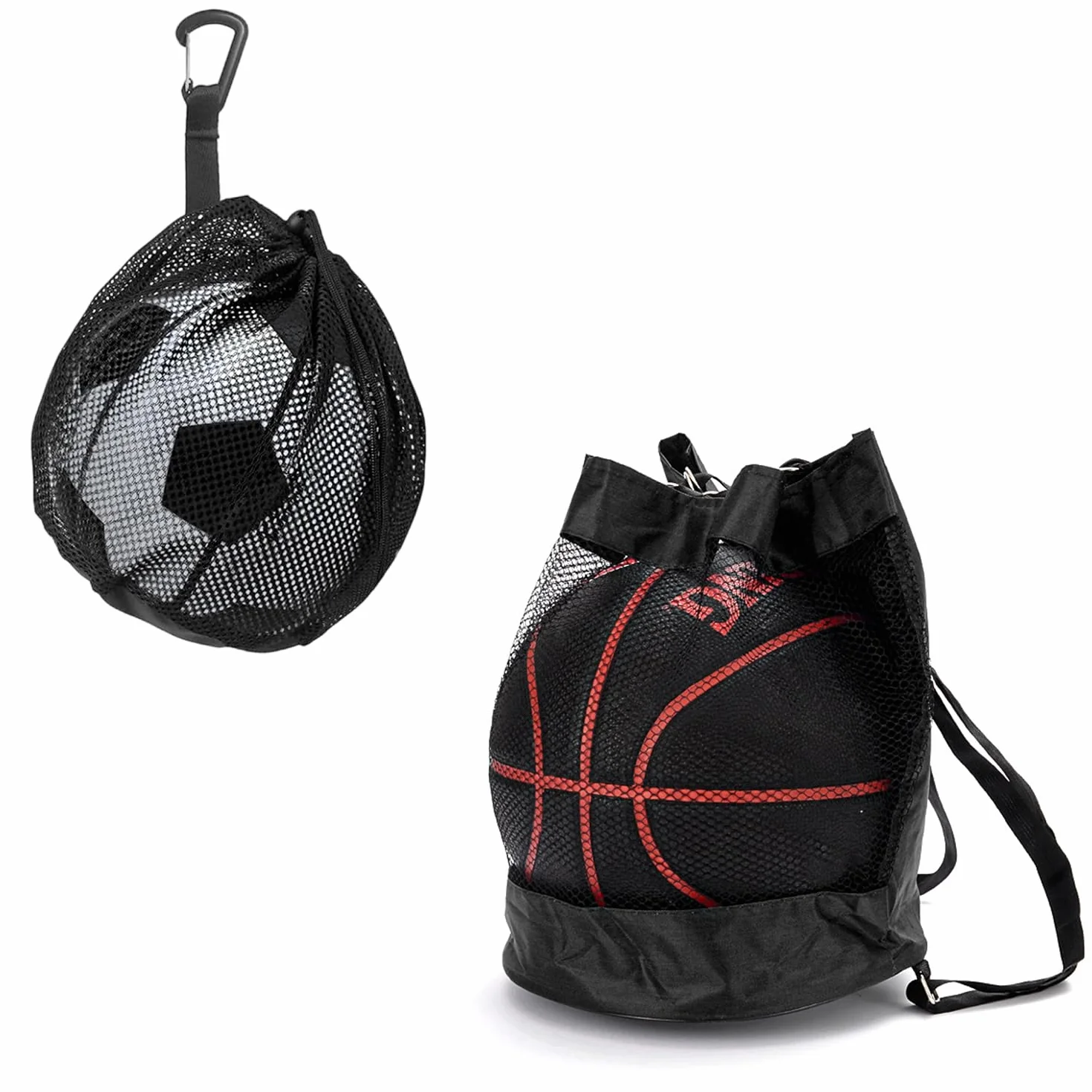 Mochila de Malla de Baloncesto 2 en 1 con Bolsa de Fútbol - Impermeable Tela Oxford Negro