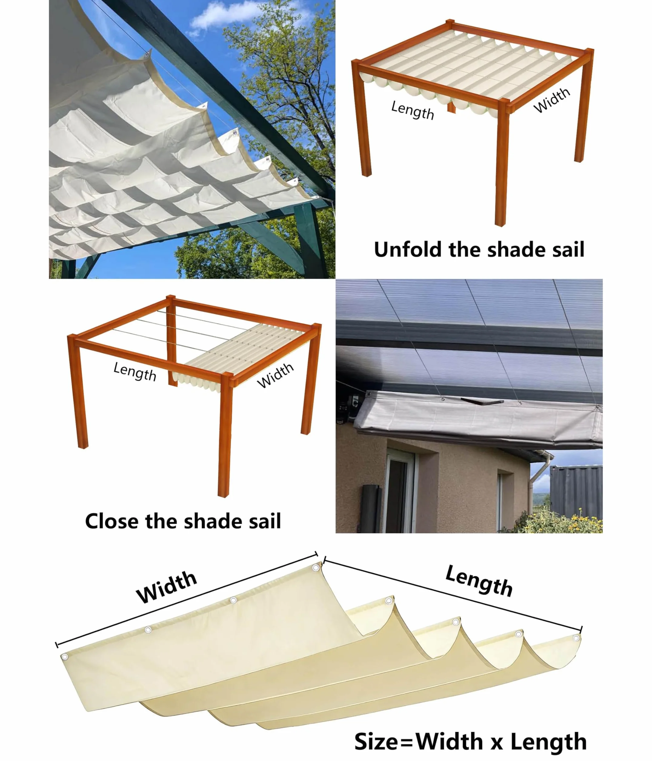 Toldo Vela de Sombra Retráctil Impermeable Ondulada Toldos Exterior Protección Rayos UV Resistente al Desgarro para Terraza Balcon Exteriores Jardín con Ojales y Cuerdas 1.5x3M Crema