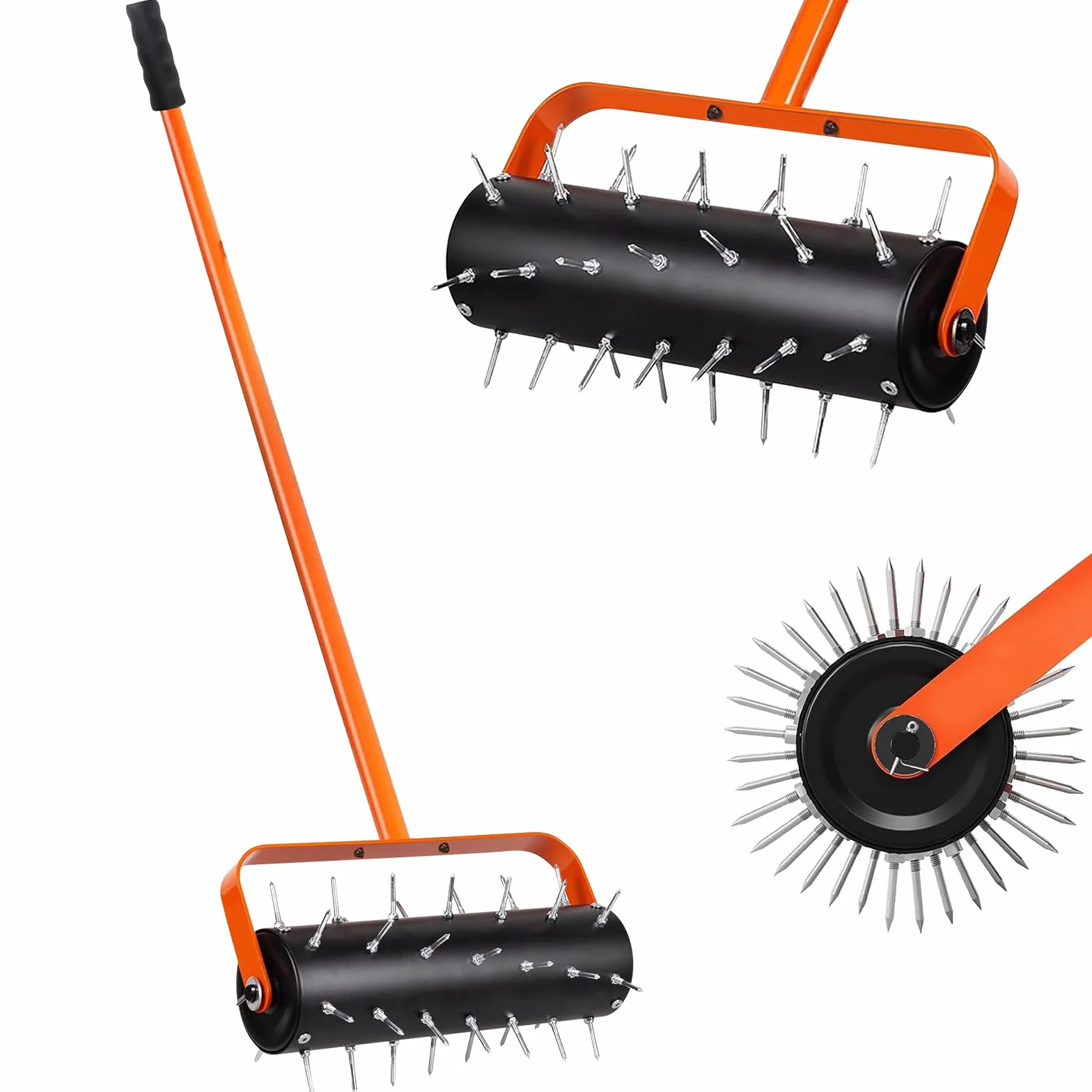 LIROPAU Rodillo aireador de césped, aireador Manual, enrollador Manual con 42 Clavos de 5 cm y protección contra Salpicaduras, aireador de césped, Rodillo escarificador para jardín, Patio, terraza