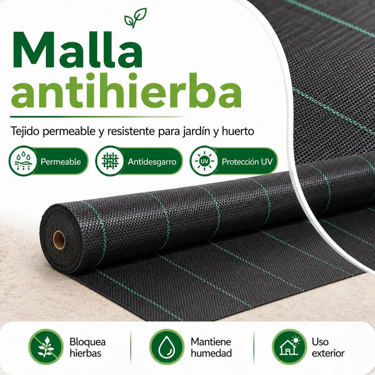 Malla Antihierba 130 Gramos, Rollo 2x100m, Malla Geotextil contra Maleza y Malas Hierbas, para el Huerto, Estable a Rayos UV y Permeable
