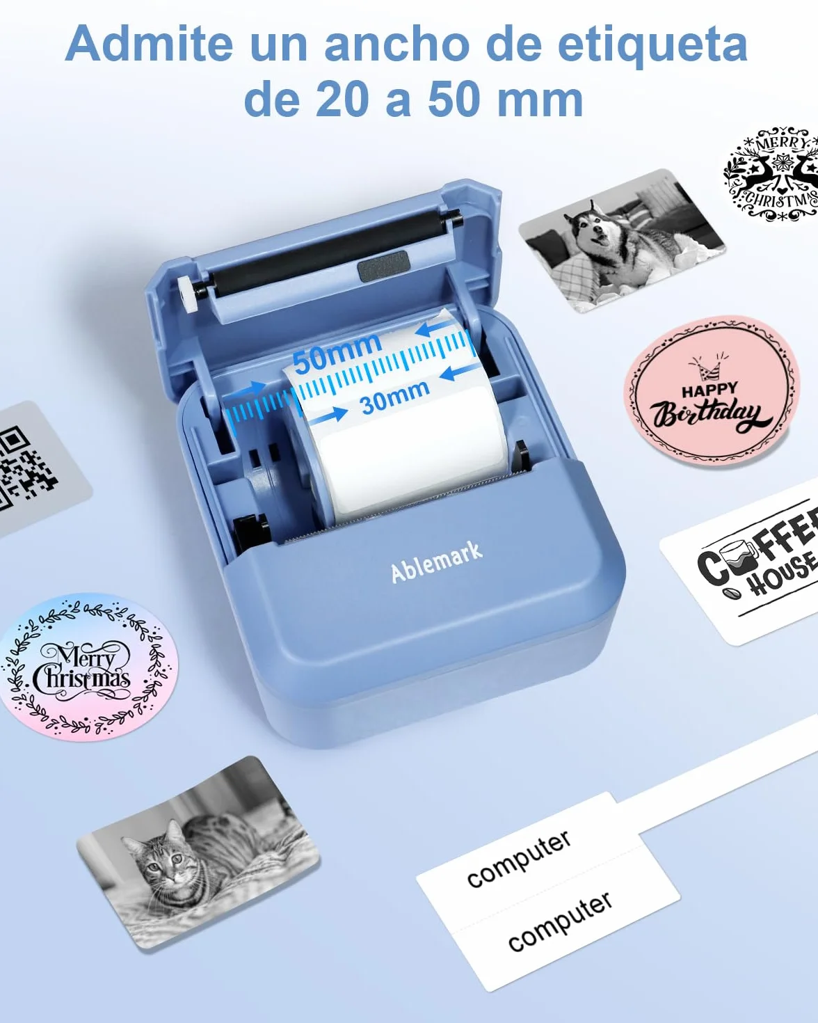 Mini Impresora Térmica Bluetooth Portátil para Etiquetas, Notas, Fotos DIY (12-50mm)