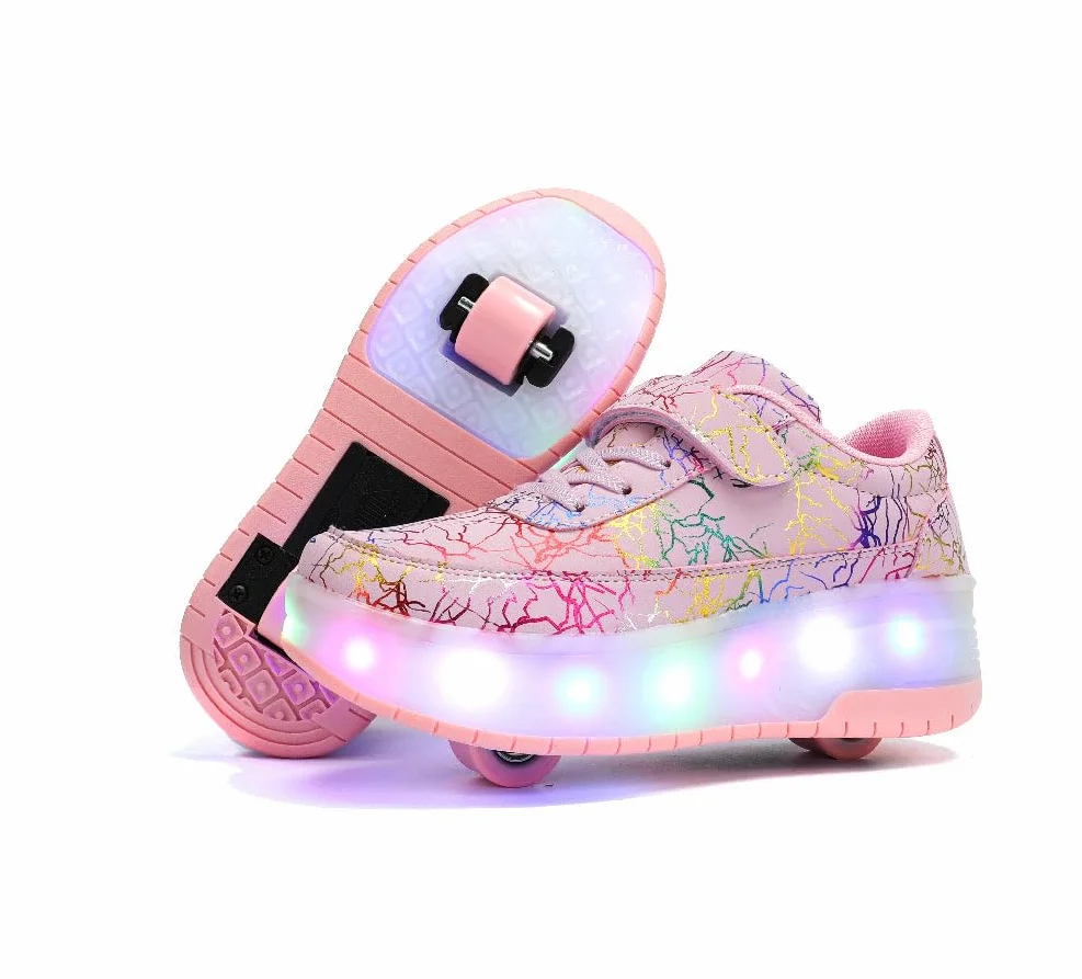 Zapatos Niña Niño con Ruedas 2 en 1 Patines Brillantes Zapatillas Skateboard