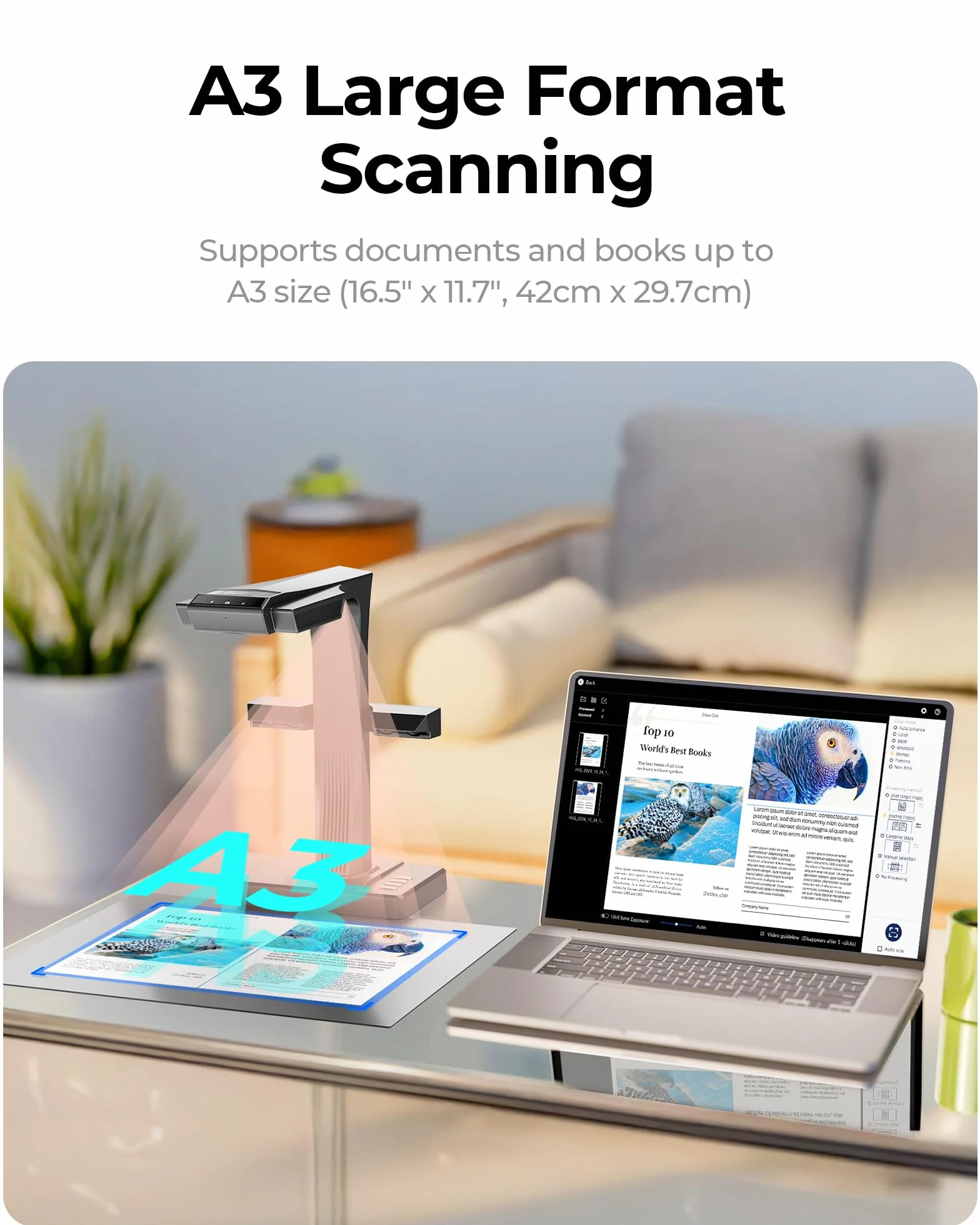 Escáner de Documentos CZUR ET MAX, Profesional de Libros con Cámara UHD 38 MP, Aplanamiento Automático Láser, Escáner A3/A4, Compatible con Windows/macOS/Linux