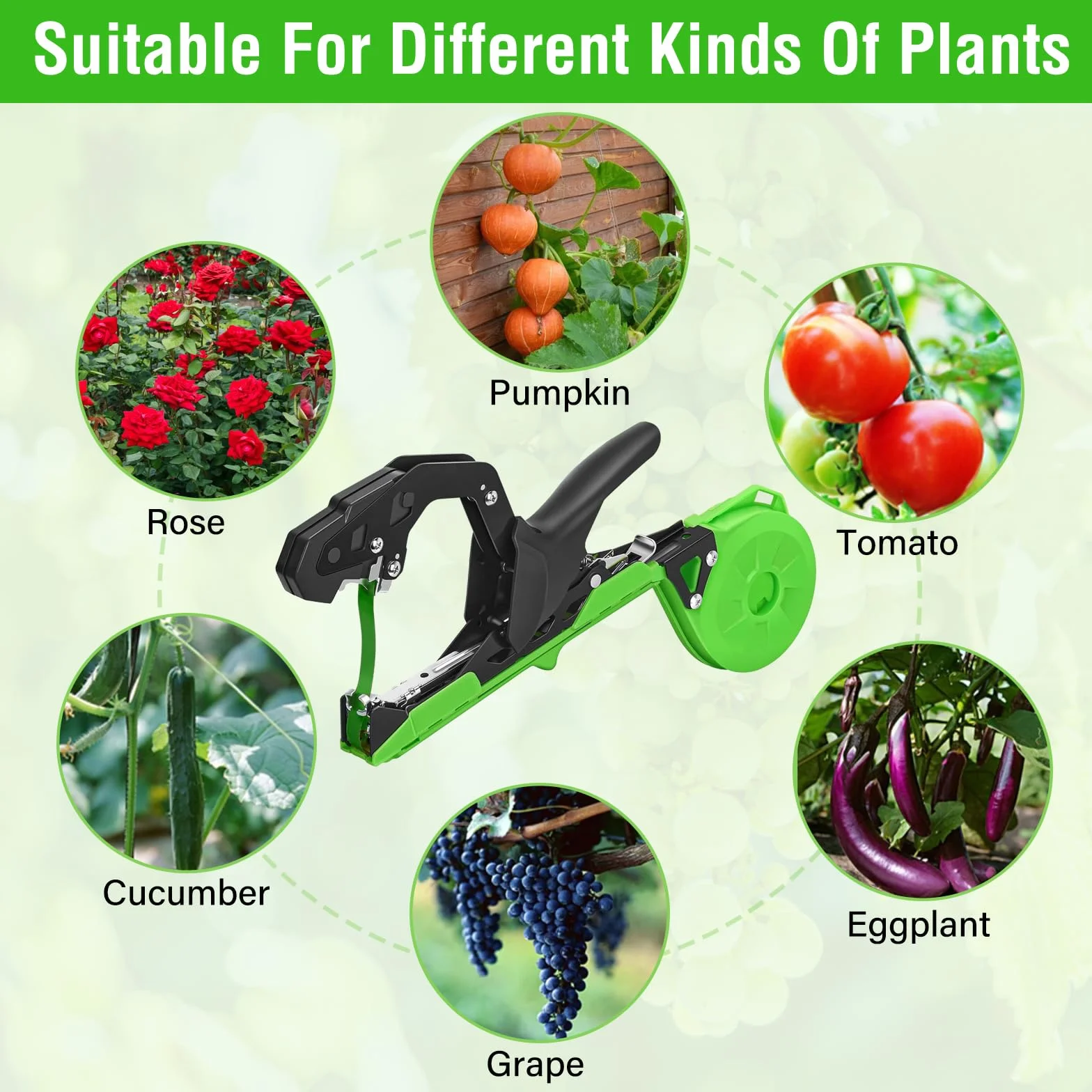 Maquina para Atar Plantas, Maquina Atar Tomates Kit Jardineria Para Atar Ramas de Plantas Atadora Agricola para Atadora con 20 Rollos de Cinta Verde para Arboles