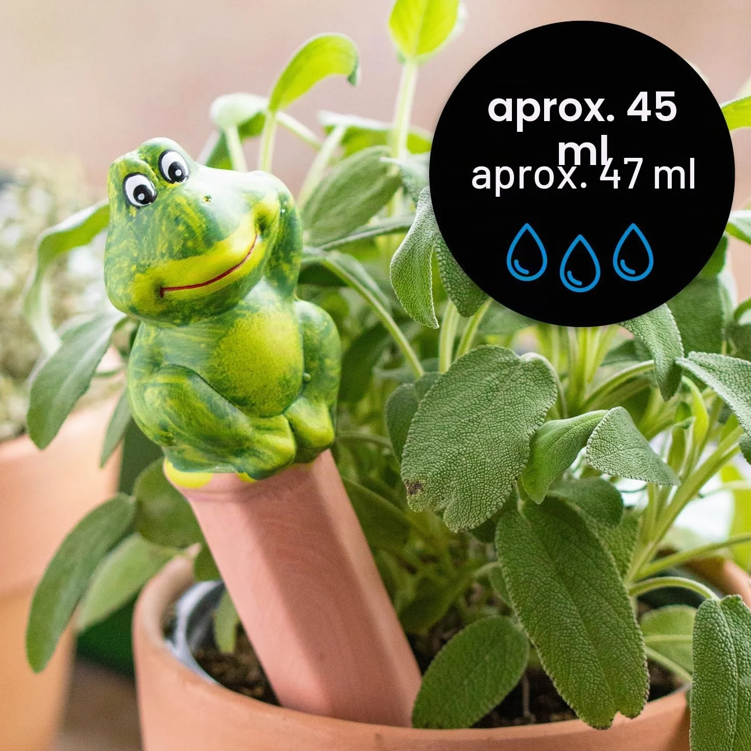 COM-FOUR® 3x Riego automático para plantas - Dispensador de agua para plantas - Conos de arcilla para regar flores (03 piezas - ranas)