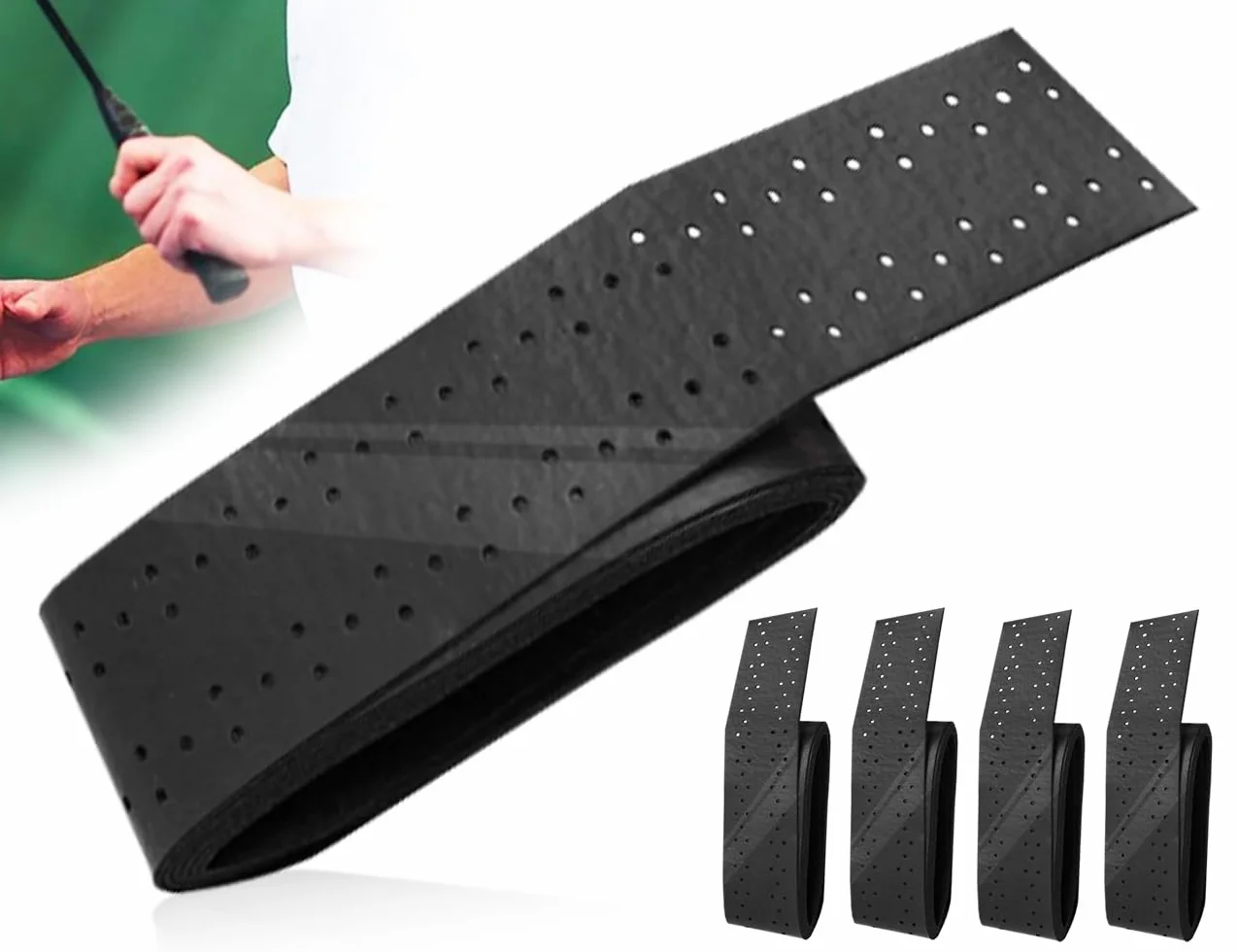 Cintas de Agarre para Raquetas de Tenis Antideslizantes Autoadhesivas Paquete de 4 Negro