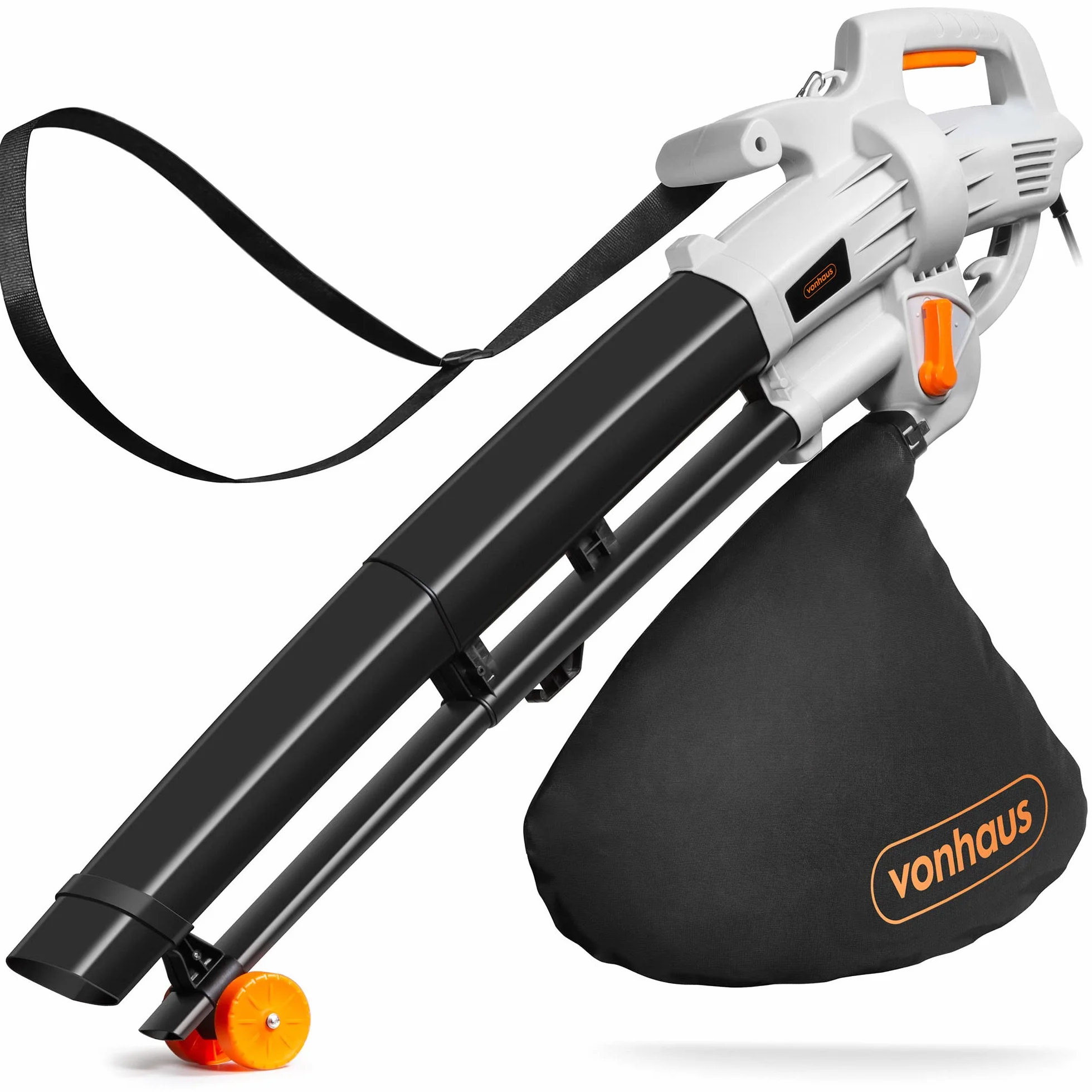VonHaus Soplador Aspirador de Hojas Ligero de 3000W – Sopladora Aspiradora de Hojas de Jardín, Patio, Canalones, Caminos y Más, Correa de Hombro, Ruedas, Bolsa de Recogida de 35L 10:1 (Negro)