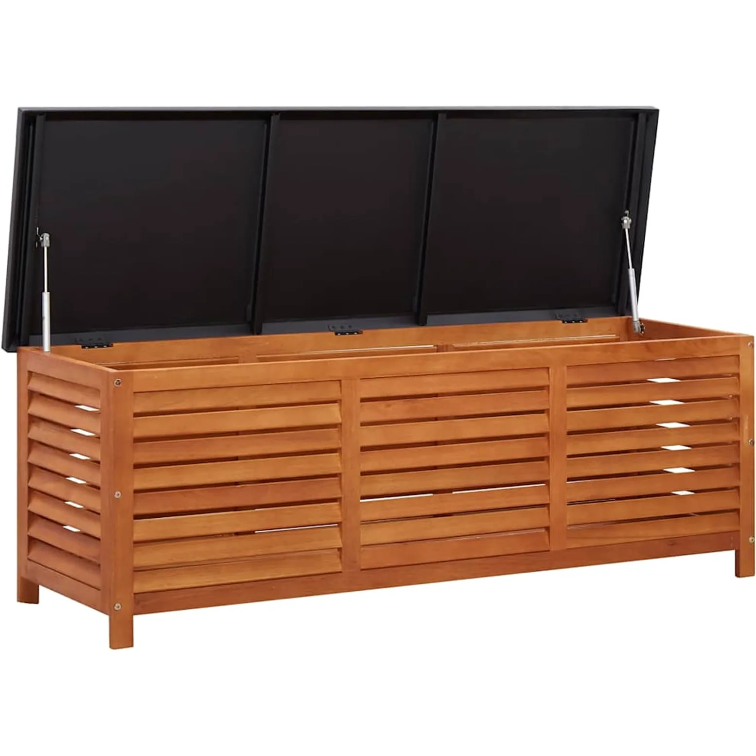 Homgoday Baúl de jardín de 150 x 50 x 55 cm de madera maciza de eucalipto, resistente y funcional