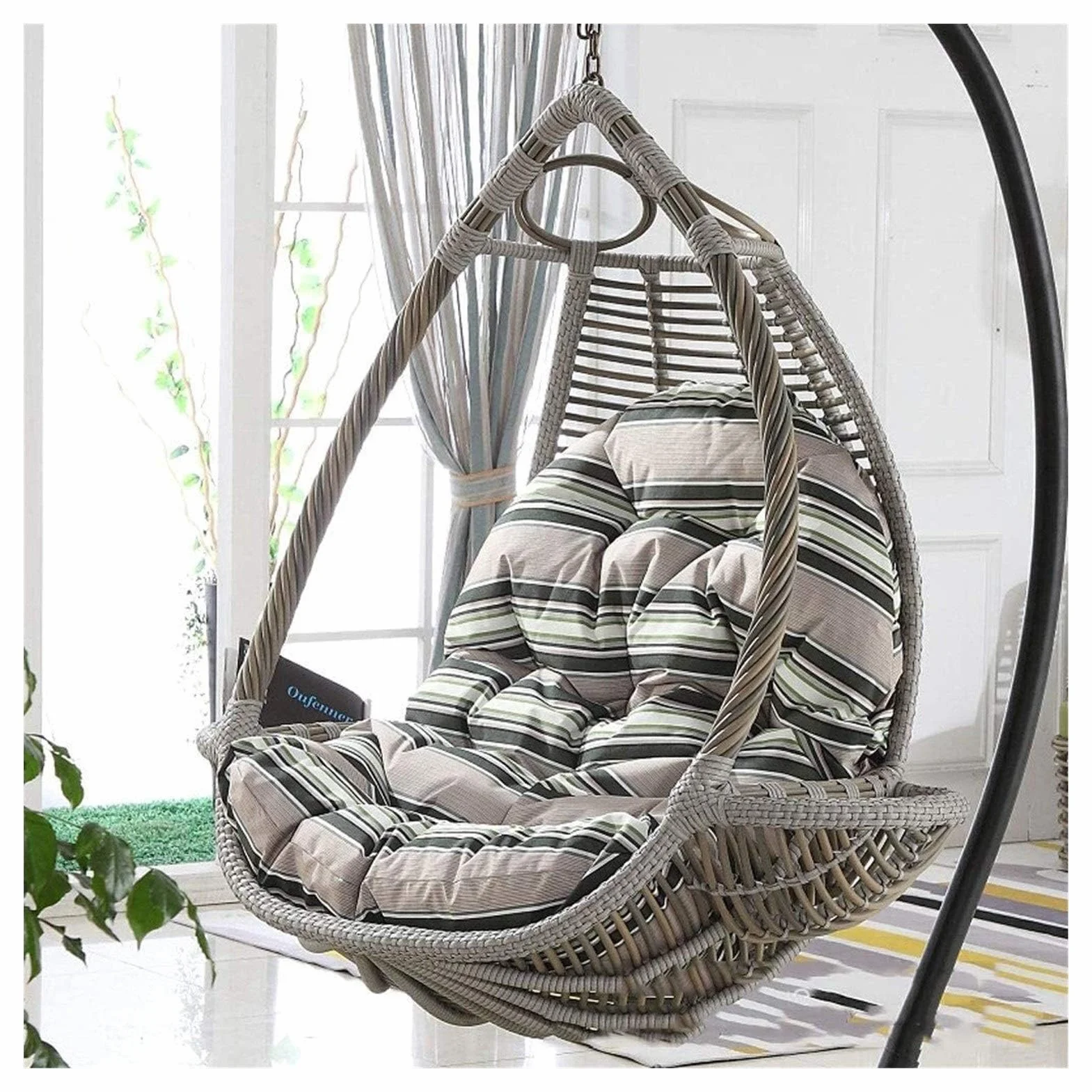 Cojín de silla colgante de ratán para jardín y patio, cojín en forma de huevo para silla de hamaca, para decoración de muebles de interior/exterior - Cojines para sillas colgantes (Solo se venden los