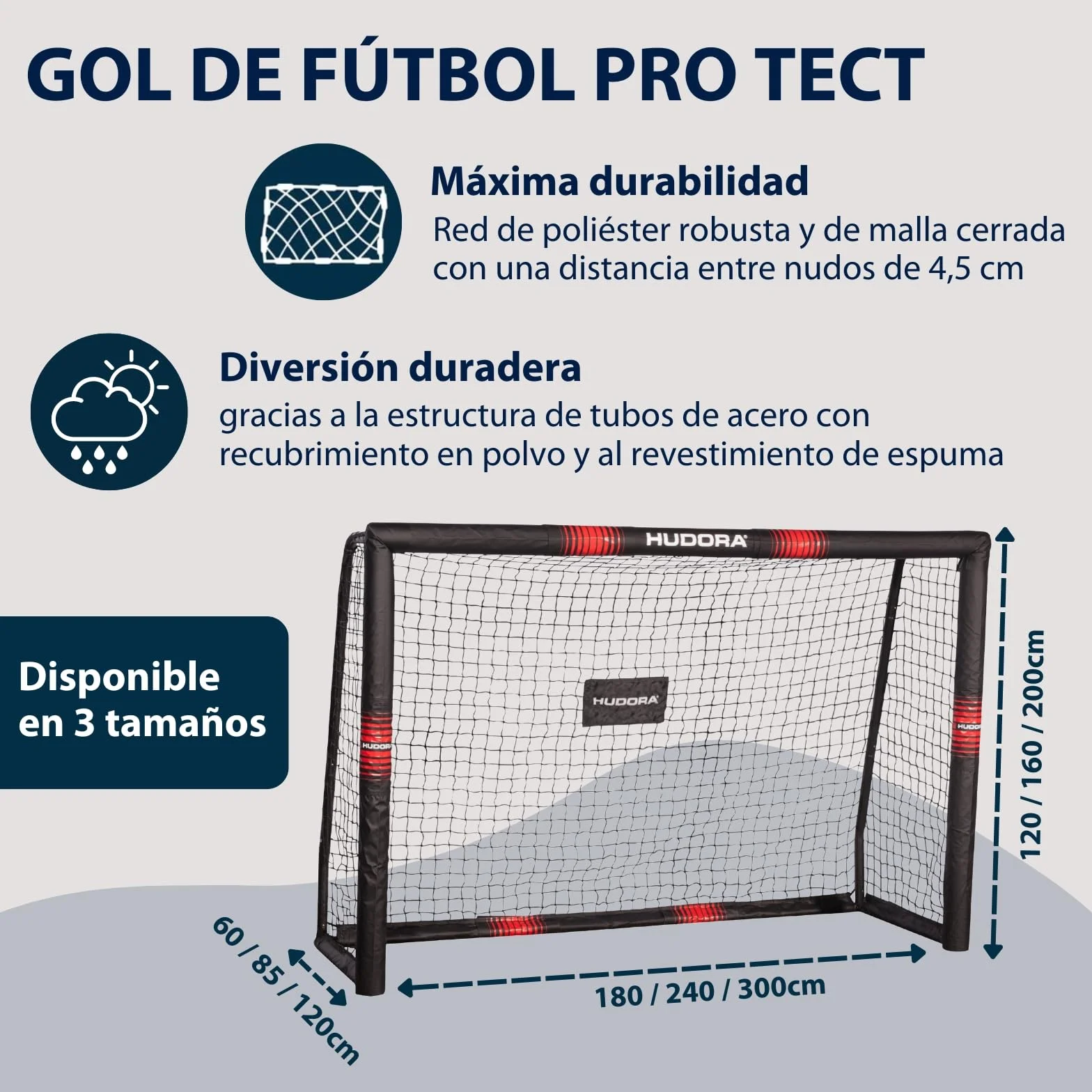 HUDORA Portería de Fútbol Pro Tect - Portería acolchada con red para niños y adultos