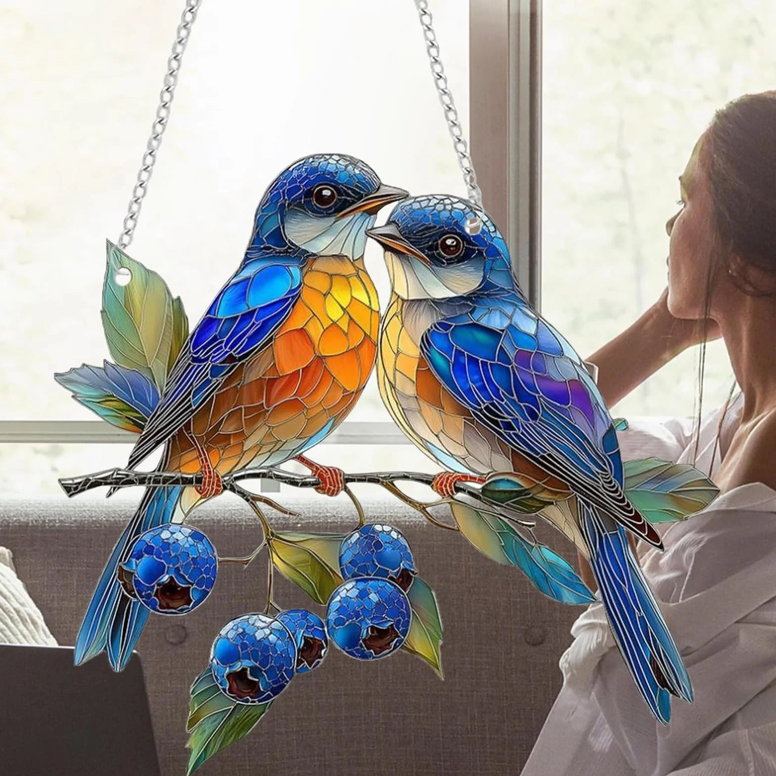 Atrapasoles Colgante Pájaro Decorativo de Acrílico 18x20 cm Decoración Hogar y Jardín Veleta de Viento Sun Catcher para Ventanas Paredes Árboles o Terraza Decoración Interior y Exterior