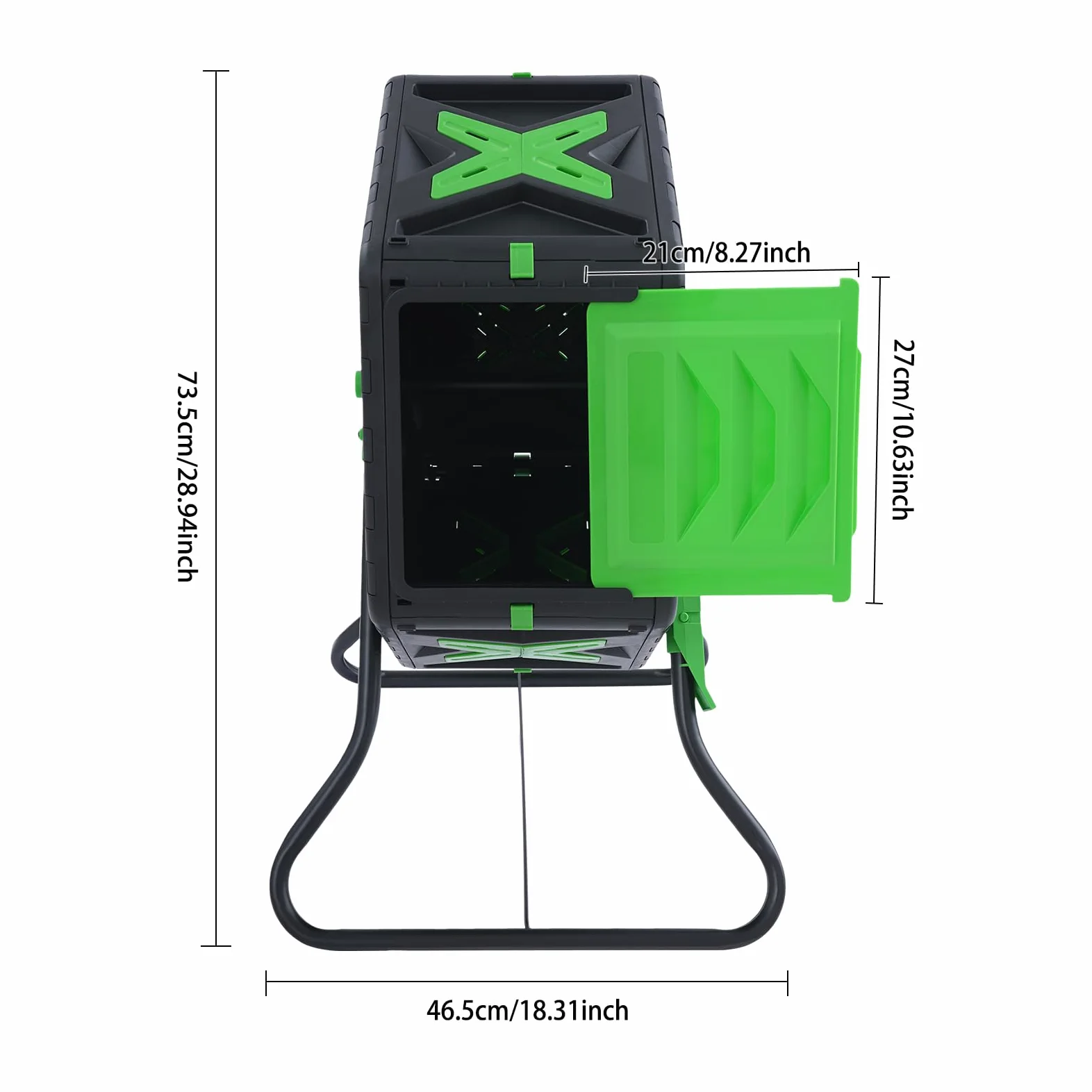 Compostador giratorio de 70 litros, contenedor de compostaje giratorio, para jardín, compostador rápido giratorio, para residuos de cocina, hierba triturada, hojas, paja, virutas de madera, ramas, etc