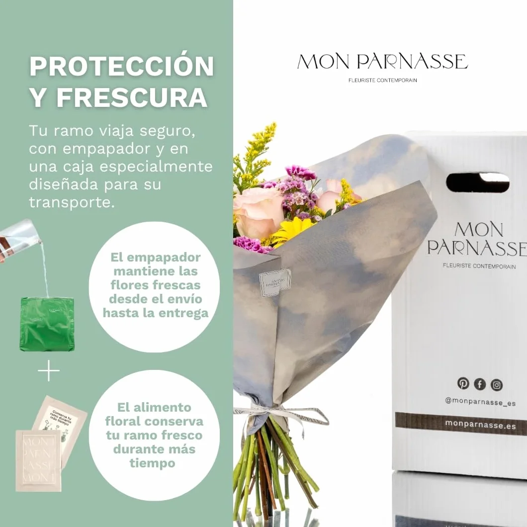 Mon Parnasse - Ramo de Flores Naturales con Dedicatoria, Incluye Tarjeta Personalizada, Set Alimento Floral, Envoltorio Elegante, Regalo, Frescura y Aroma - Plenitud