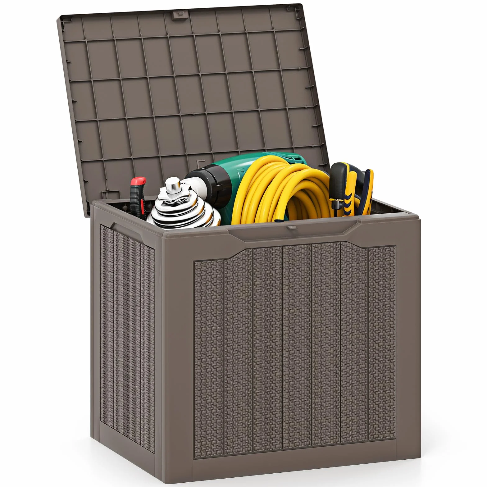 COSTWAY Arcón Jardin Exterior 96L, PP, Baul Almacenaje Exterior con Tapa Cerradura, Caja de Almacenamiento para Patio, 56 x 41 x 50,5 cm, Carga 150kg Terraza Balcón (café)