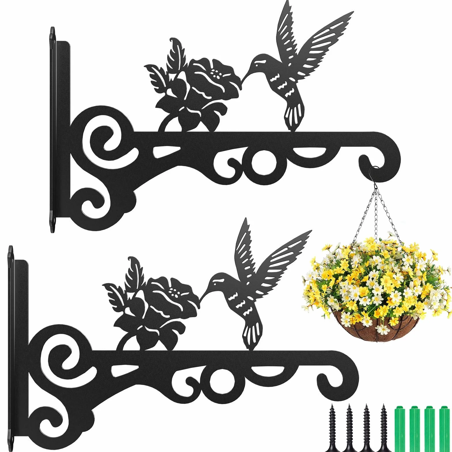 2 Piezas Ganchos de Pared para Macetas Colgantes, 25 cm Soporte para Plantas, Gancho para Macetas con Tornillos, Soporte para Macetas Colgantes Exterior para Colgar Plantas Linterna Cesta