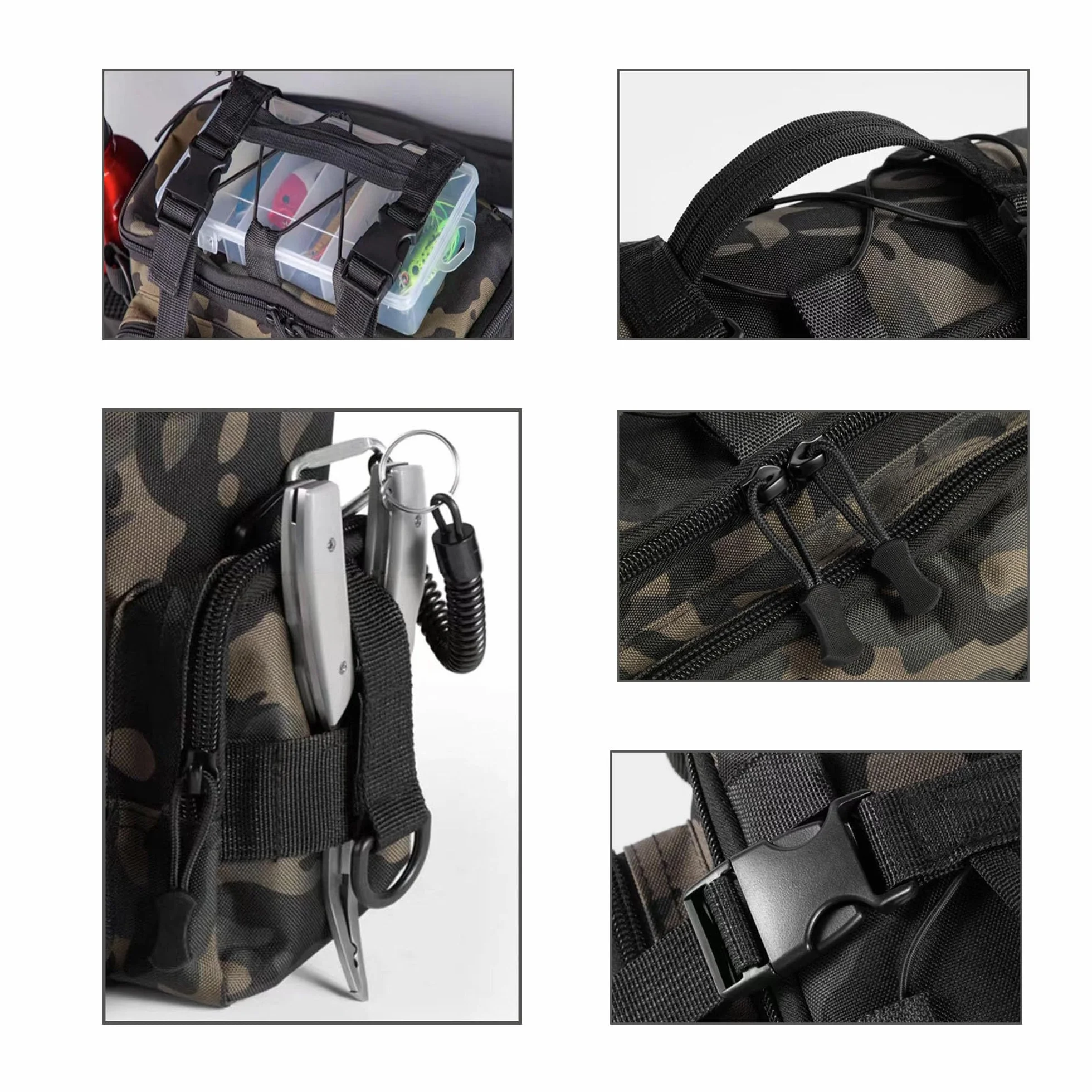 YUEMING Bolsa de Aparejos de Pesca Multifuncional, Gran Capacidad, Kit de Accesorios con Correas Ajustables