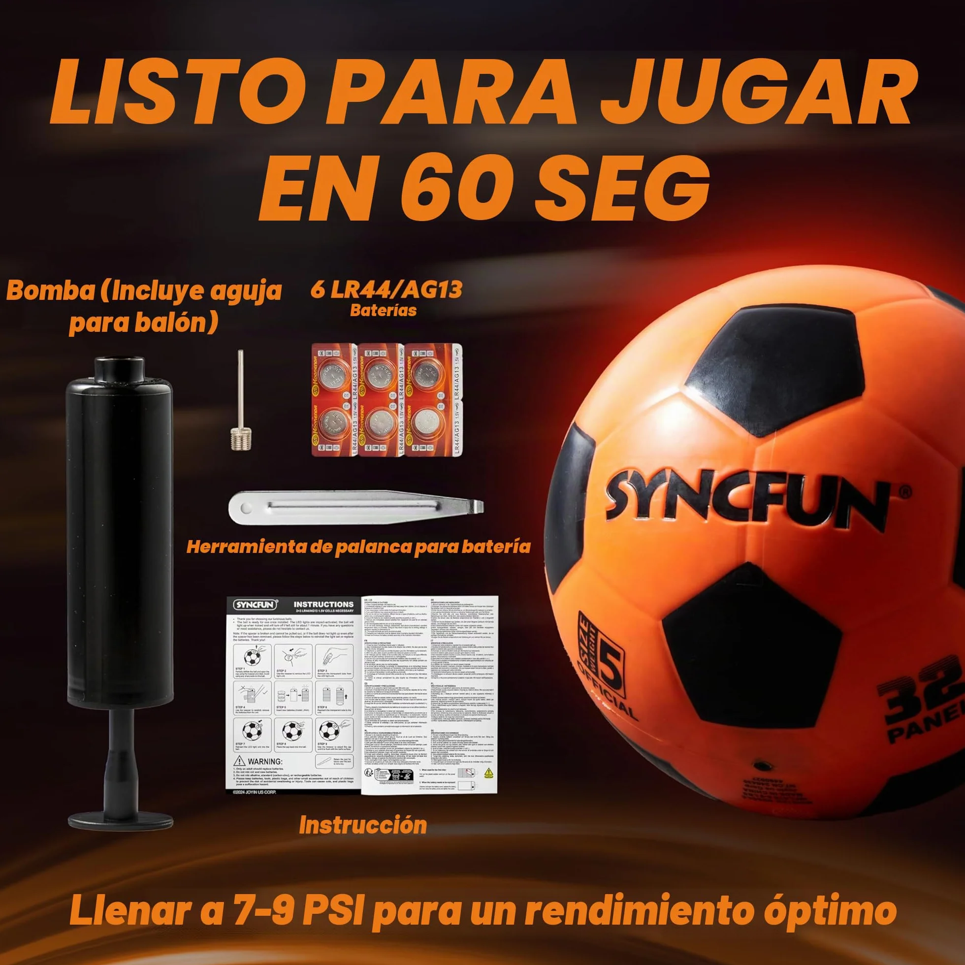 SYNCFUN Balón de Fútbol Luminoso Reflectante Tamaño 5 Brilla en la Oscuridad para Juegos Nocturnos