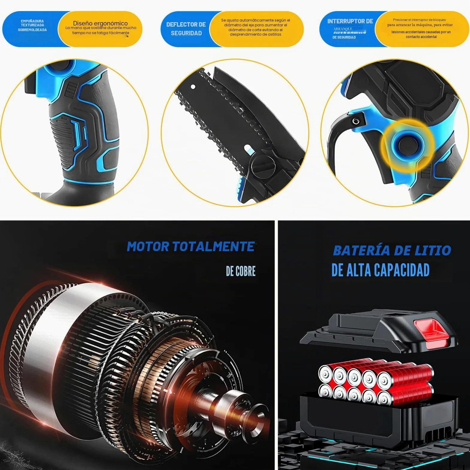 Tijeras De Podar Eléctricas Kit Motosierra Batería 48V 2000mah Con Cadena