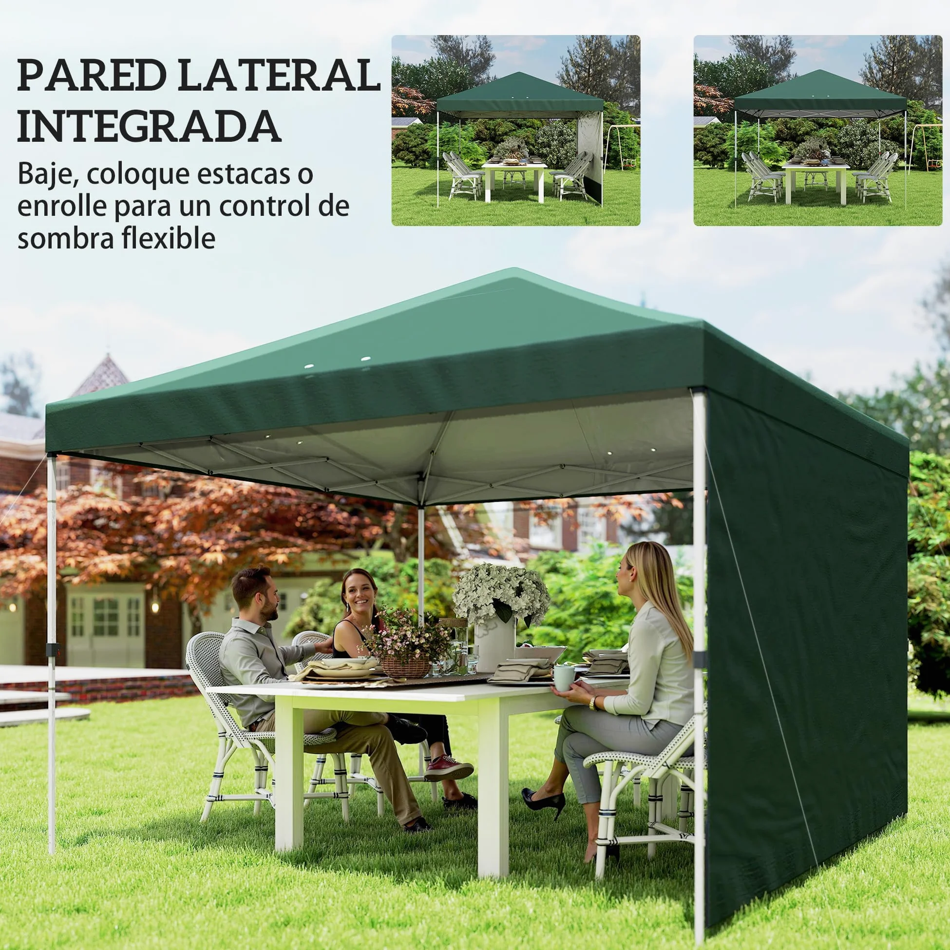 Outsunny Carpa Plegable 3x3 m Pop-up Cenador de Jardín con Protección UPF50+ y Pared Lateral