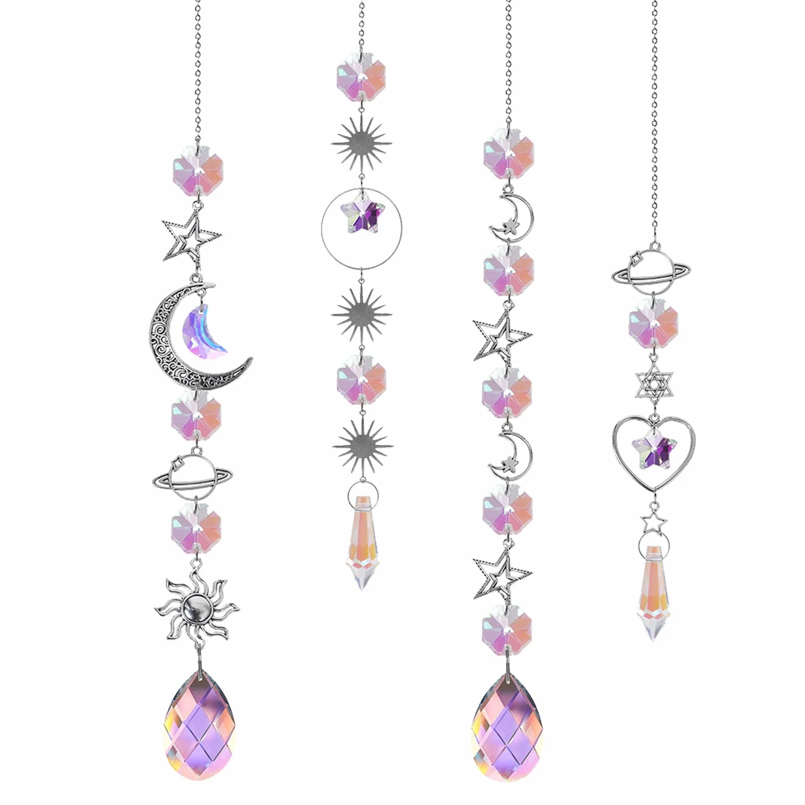 BDSHUNBF 4 Piezas Atrapasoles y Campanas Viento de Cristal Arcoíris, Colgante de Cristal, Decoración de Jardín, Sun Catcher para Colgar en Casa y Jardín