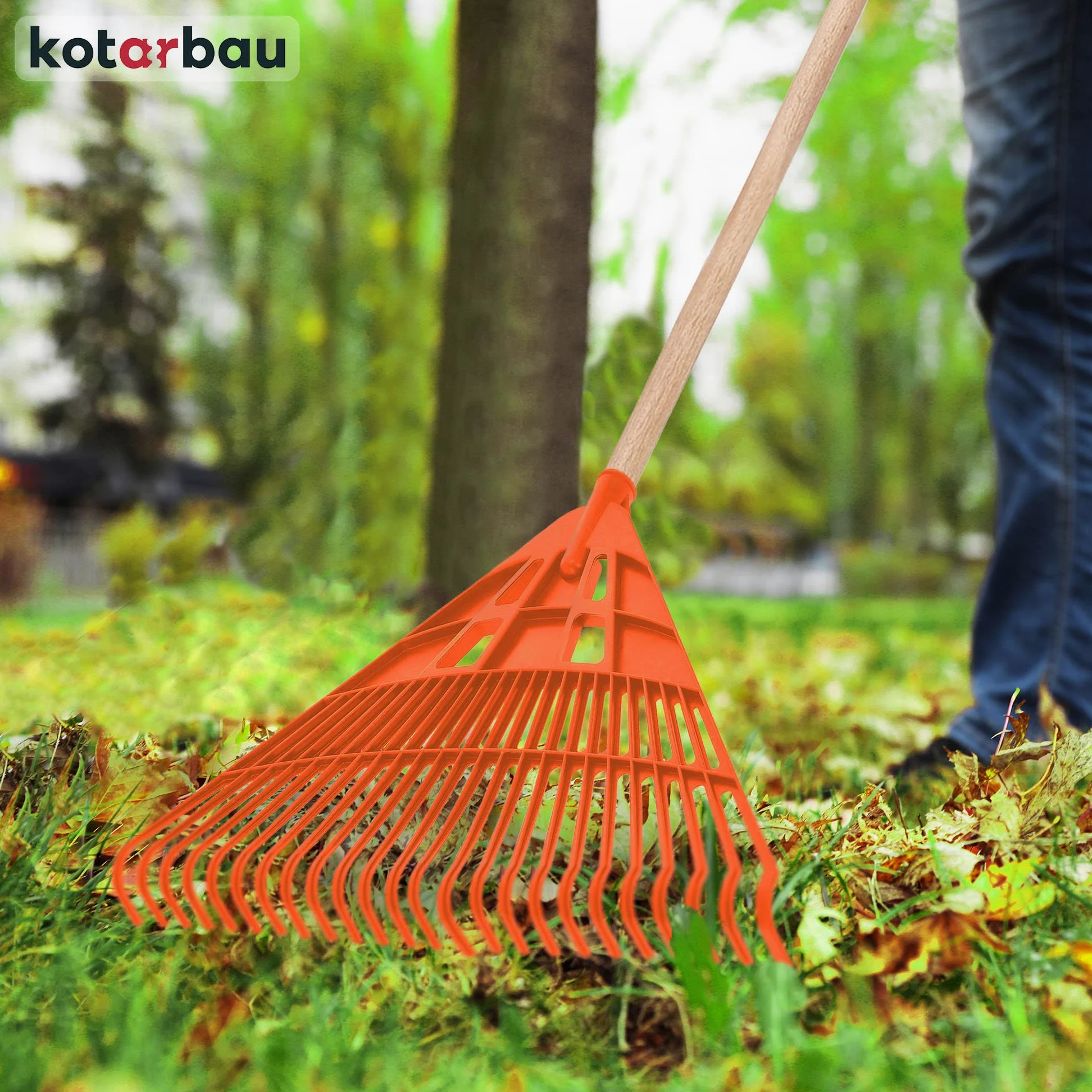 KOTARBAU® Rastrillo Jardín - Plástico - 61 cm - Naranja - con Mango - Rastrillo para Césped - Rastrillos - Ligero Y Resistente - Herramienta para Jardinería