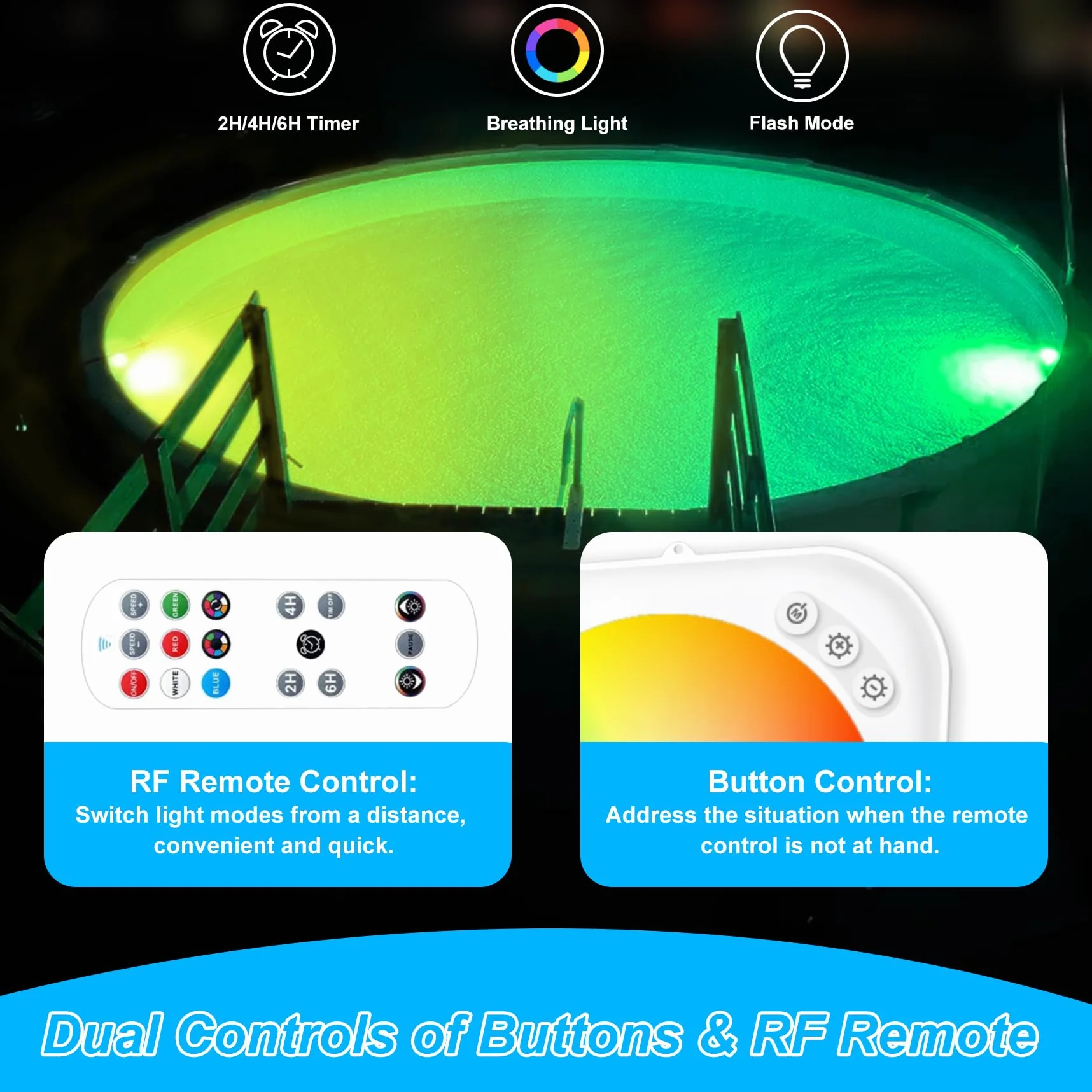 DeeprBlu Luce Piscina Inalámbrica con Control Remoto, Luces Piscina Sumergibles Recargables para Piscinas Elevadas, Focos Piscinas LED Sumergibles, Luz Magnetica con Ventosas, Luces Bañera para Spa