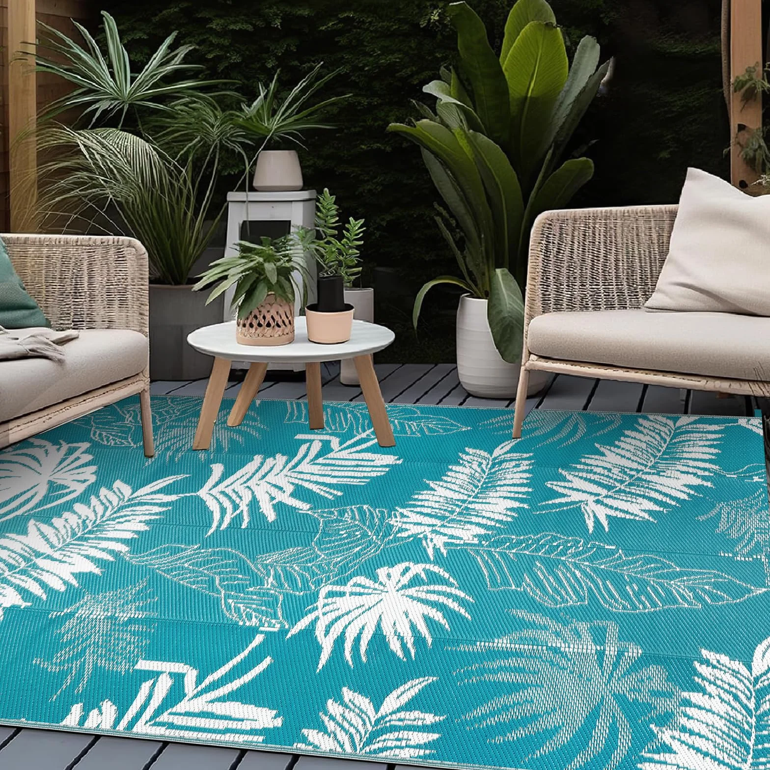 Falflor Alfombra reversible para exteriores, 150 x 245 cm, impermeable, grande, de plástico, ligera, para interiores y exteriores, alfombra de paja de plástico para camping, terraza, caravana, patio