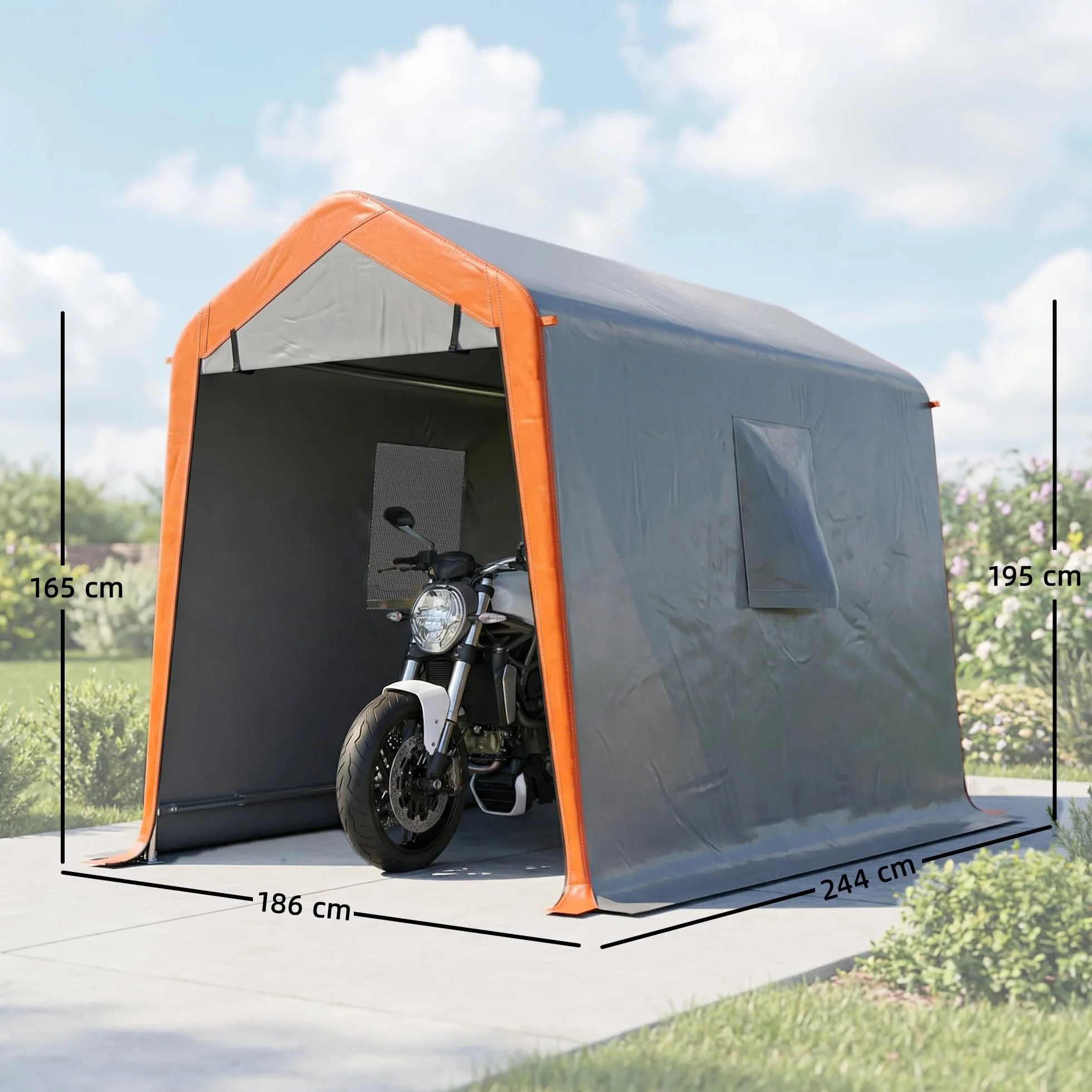 Outsunny Carpa Garaje Portátil 2,4x1,8 m, Garaje Exterior para Coche Impermeable con Puerta Enrollable con Cremallera, Ventanas, Estructura de Metal Galvanizado, UPF30+, Gris Claro