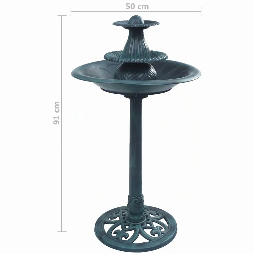 vidaXL Fuente de Jardín para Pájaros Bellamente Diseño Decorado de Patio Balcón Pequeña Fuentes de Agua Exterior Plástico Verde 50x91 cm