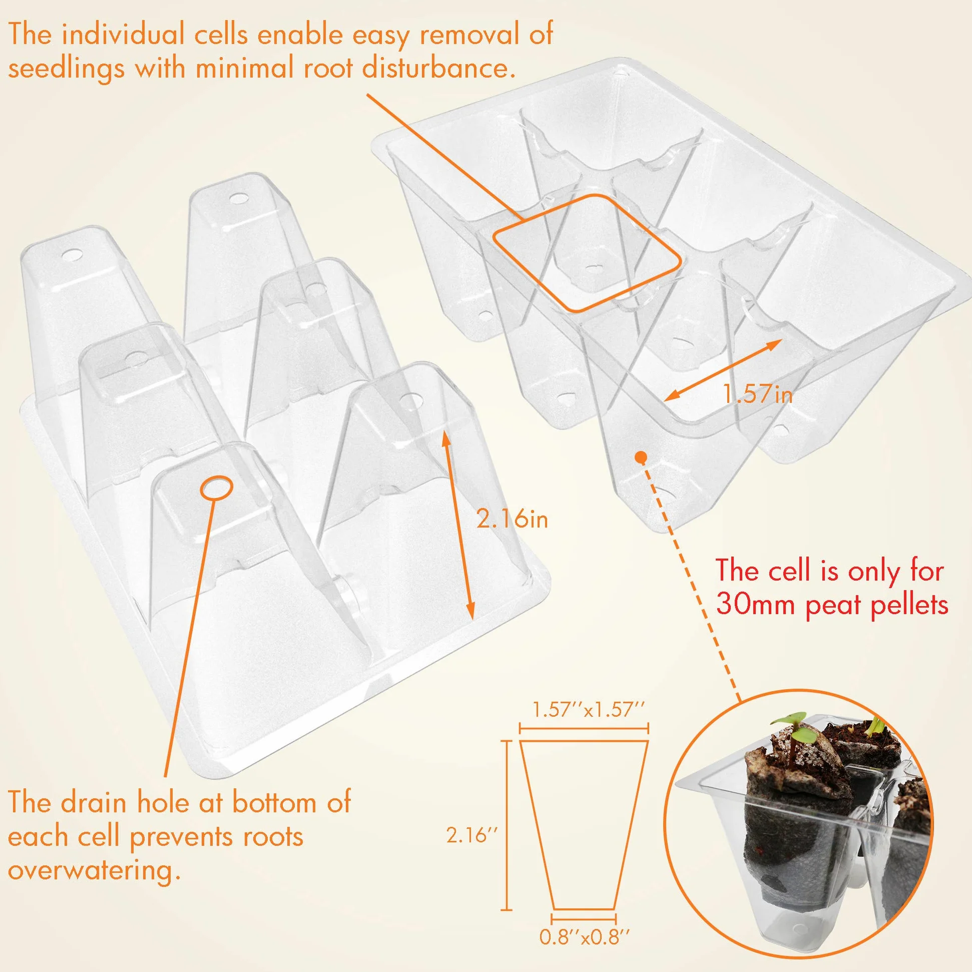 Gardzen Bandejas transparentes de inicio de plántulas, 720 celdas, 6 celdas por bandeja, 120 unidades