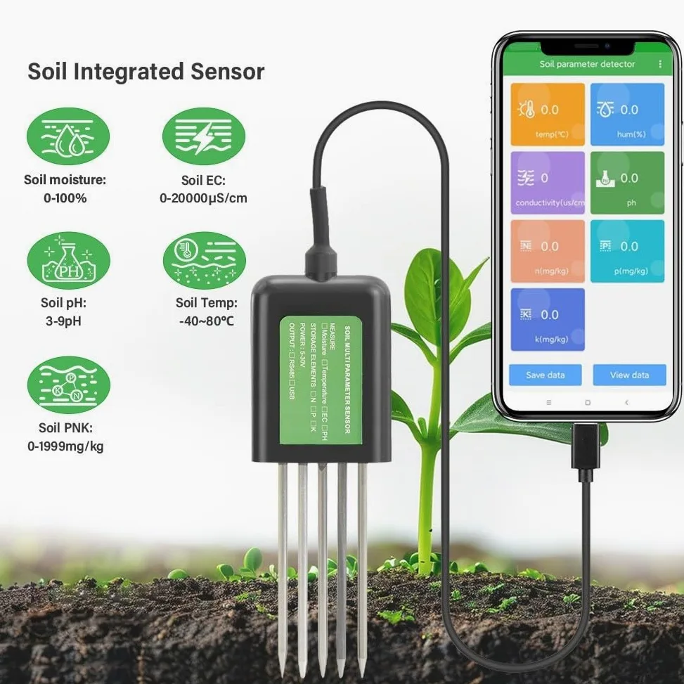 Sensor de suelo USB 8 en 1, para probador inteligente de suelo PH/EC medidor de temperatura y humedad