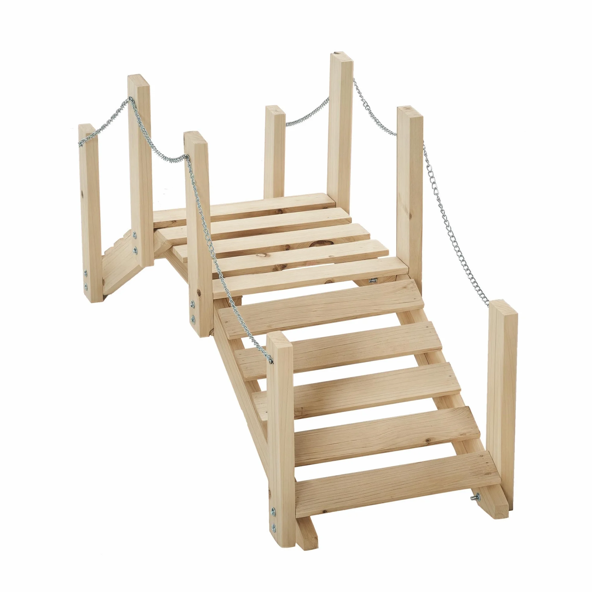 Outsunny Puente de Jardín de Madera con Pasamanos de Cadenas Metálicas Decorativo 100x32x48 cm