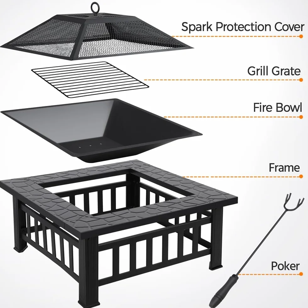 Yaheetech Brasero Exterior Jardin Grande 3 en 1 Chimeneas de Leña para Terraza Estufa al Aire Libre para Camping Cuenco para Hogueras 81x 81x 50cm