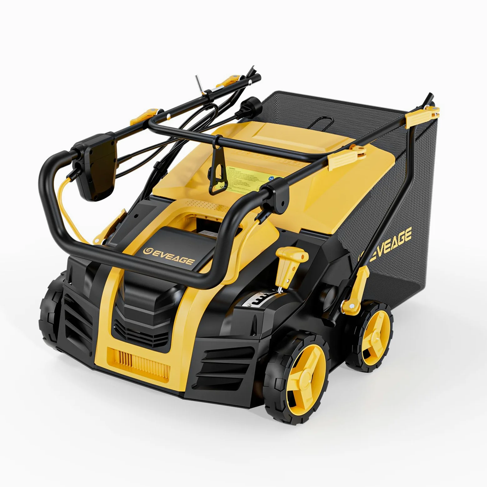2026 Upgraded Electric Dethatcher Escarificador de 16 pulgadas, EVEAGE 2 en 1 Dethatcher de césped con ajuste de profundidad de 5 posiciones, saco colector de 14,5 galones, escarificador de césped