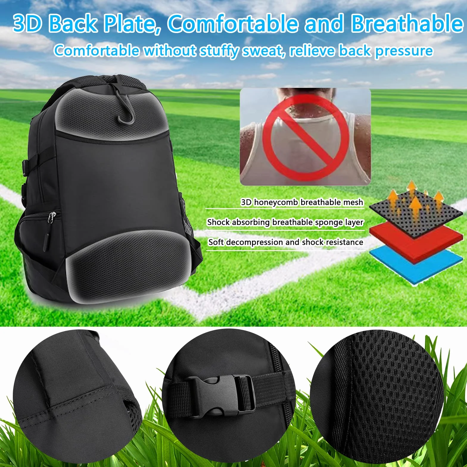 Aisny Bolsa de Baloncesto 30x20x49cm Mochila de Fútbol con Compartimiento para Balones y Zapatos