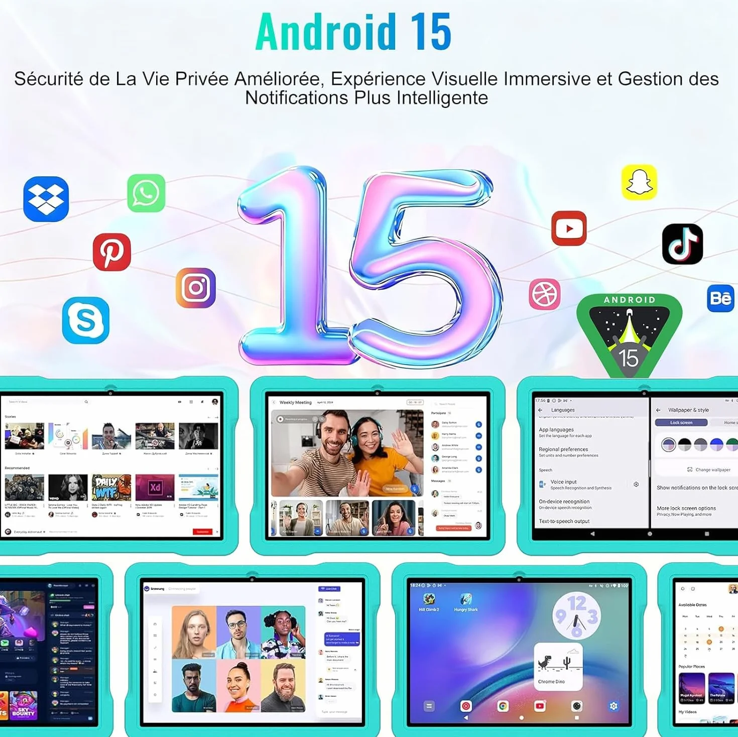 Tablet Android 15 10 Pulgadas Octa-Core 64GB ROM 5MP+8MP Widevine L1 WiFi6 Bluetooth 5.0 1280x800 Azul