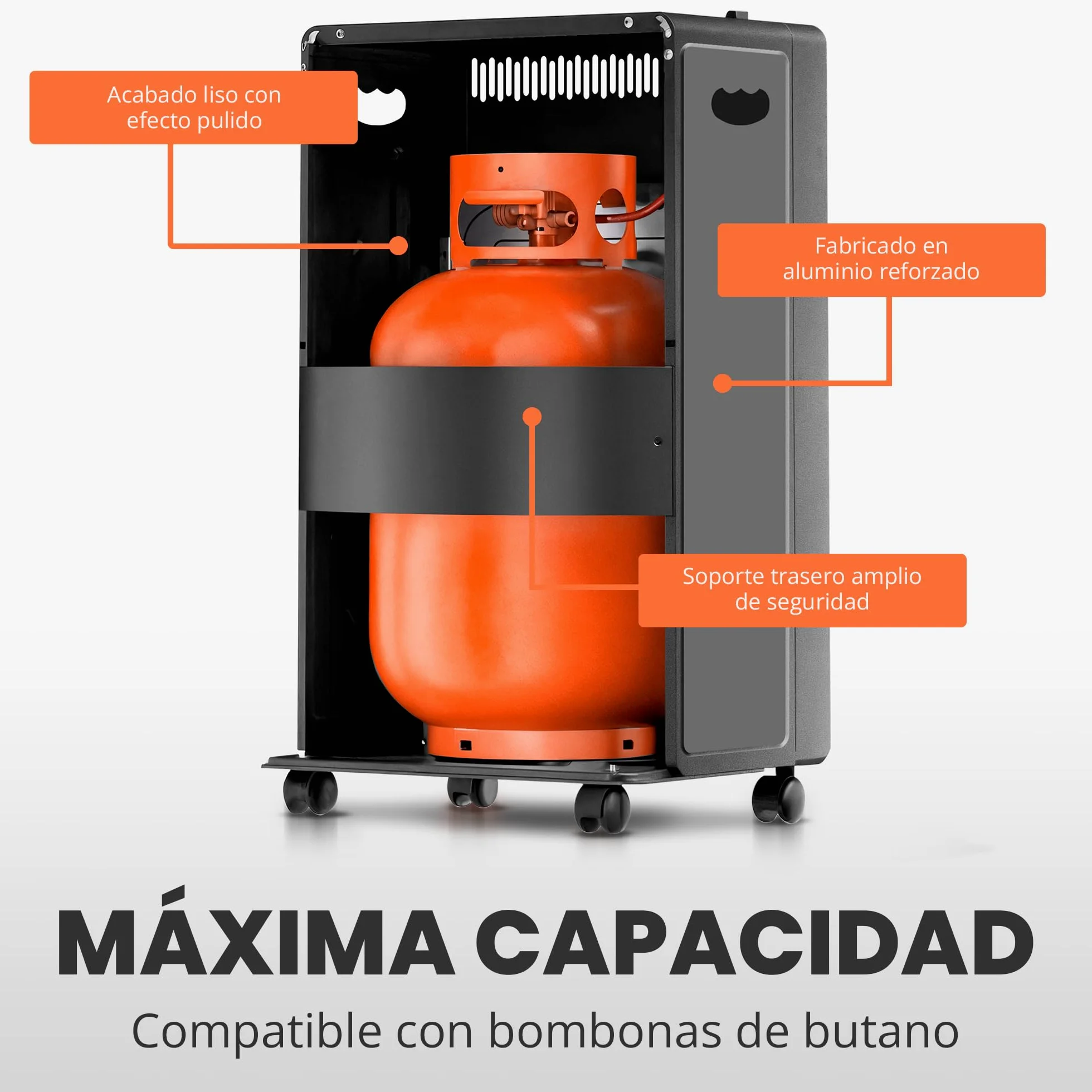 Estufa de Gas Butano Plegable 4200 W Cerámica 3 Niveles de Potencia Triple Seguridad 20-80m²